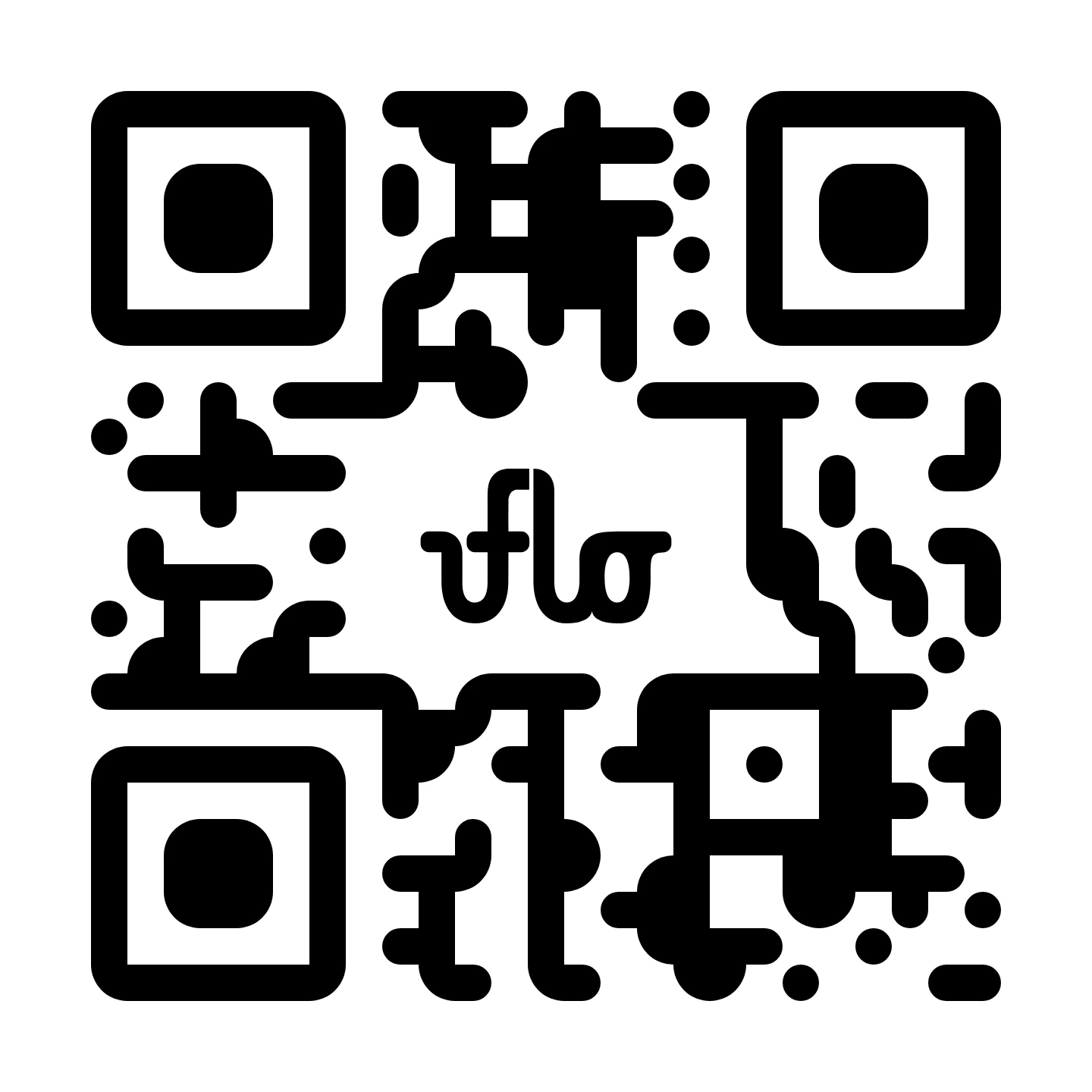 Example black-and-white QR code with the Uflo logo in the center.