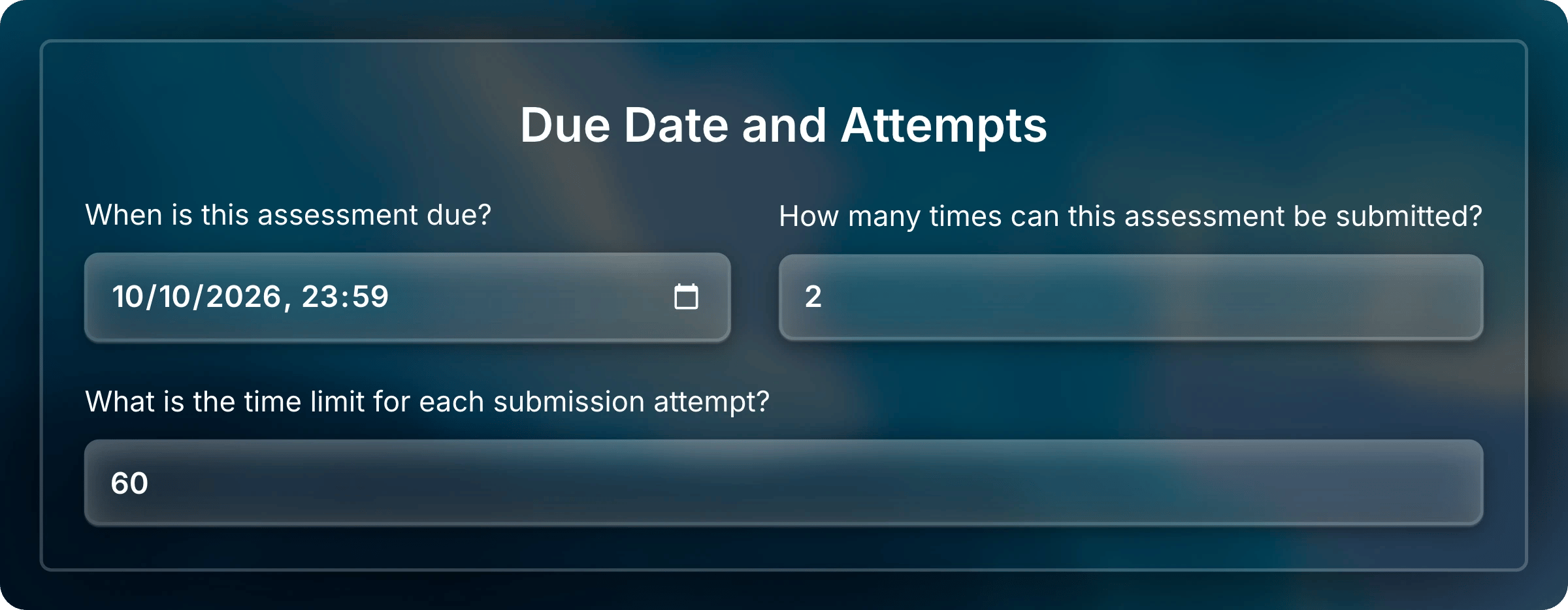 Due Date and Attempts section with the due date October 10, 2026 at 23:59, 2 attempts, and a 60-minute time limit.