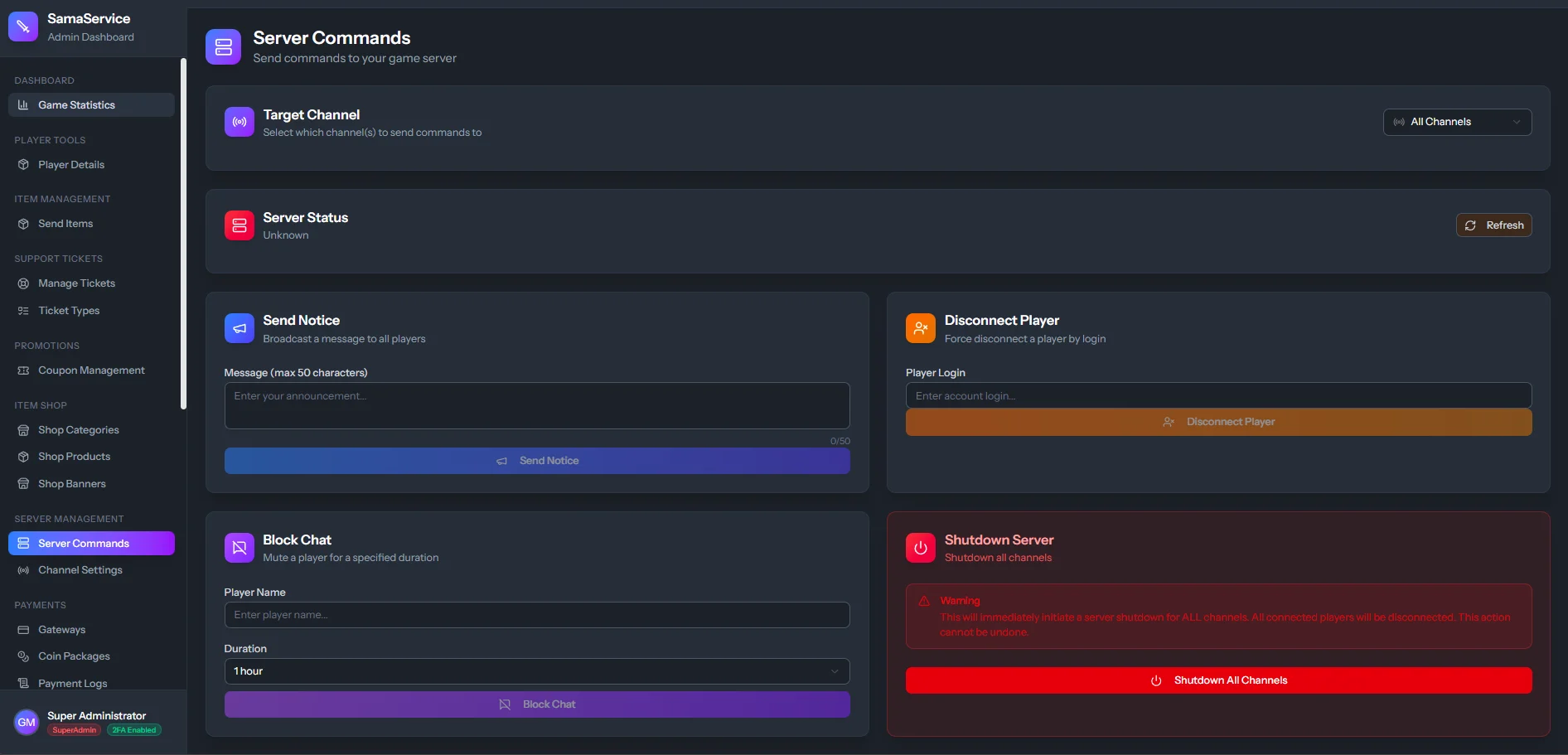 Server Commands Widget