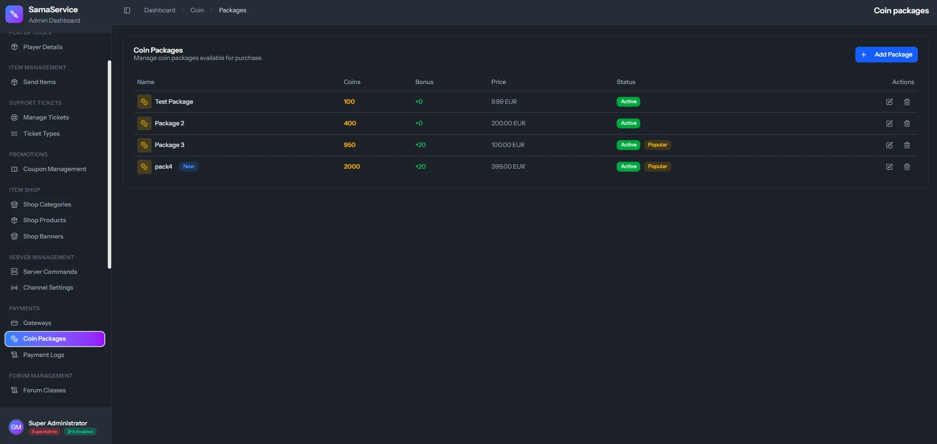 Coin Package Management