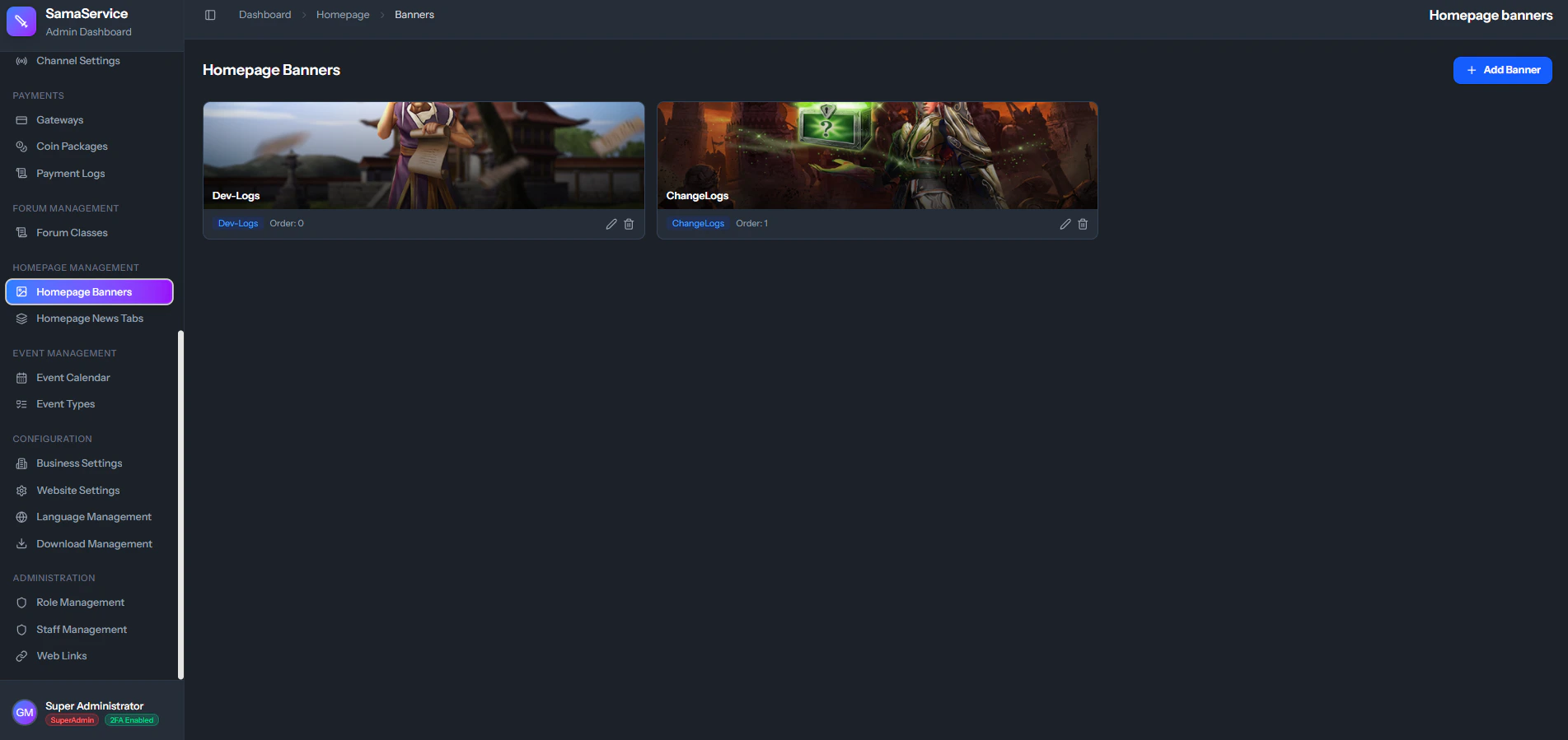 Homepage Banners