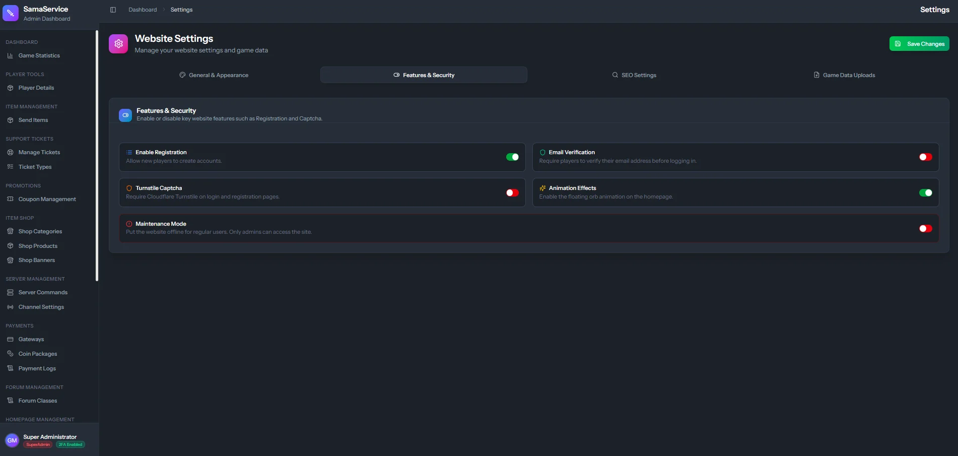 Features Configuration