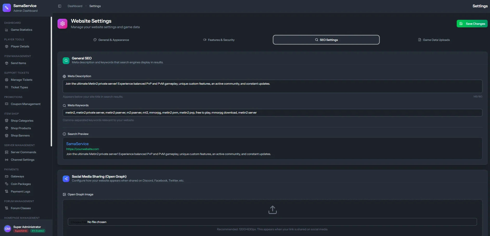 SEO Settings Configuration