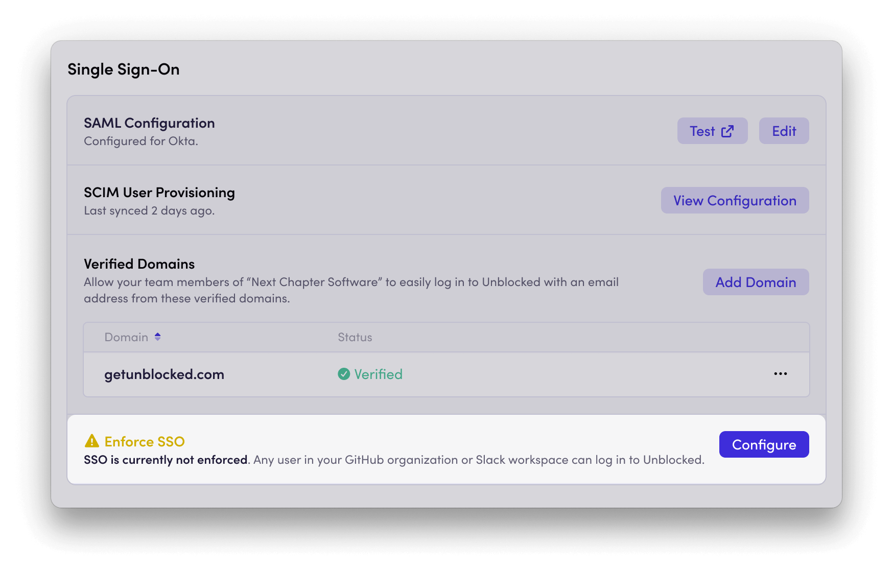SSO Enforcement Options