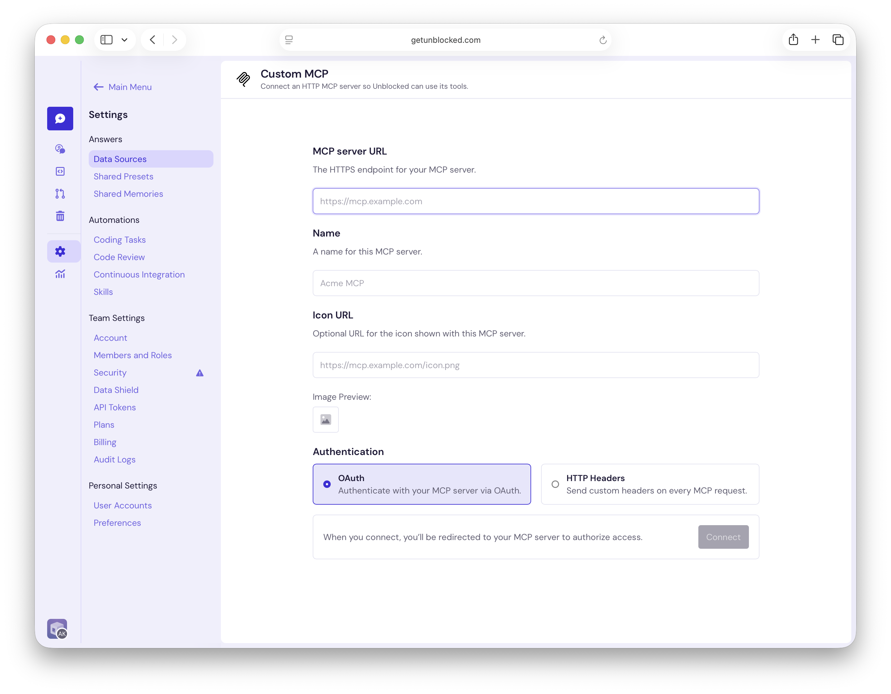 Connect to a Custom MCP server with OAuth