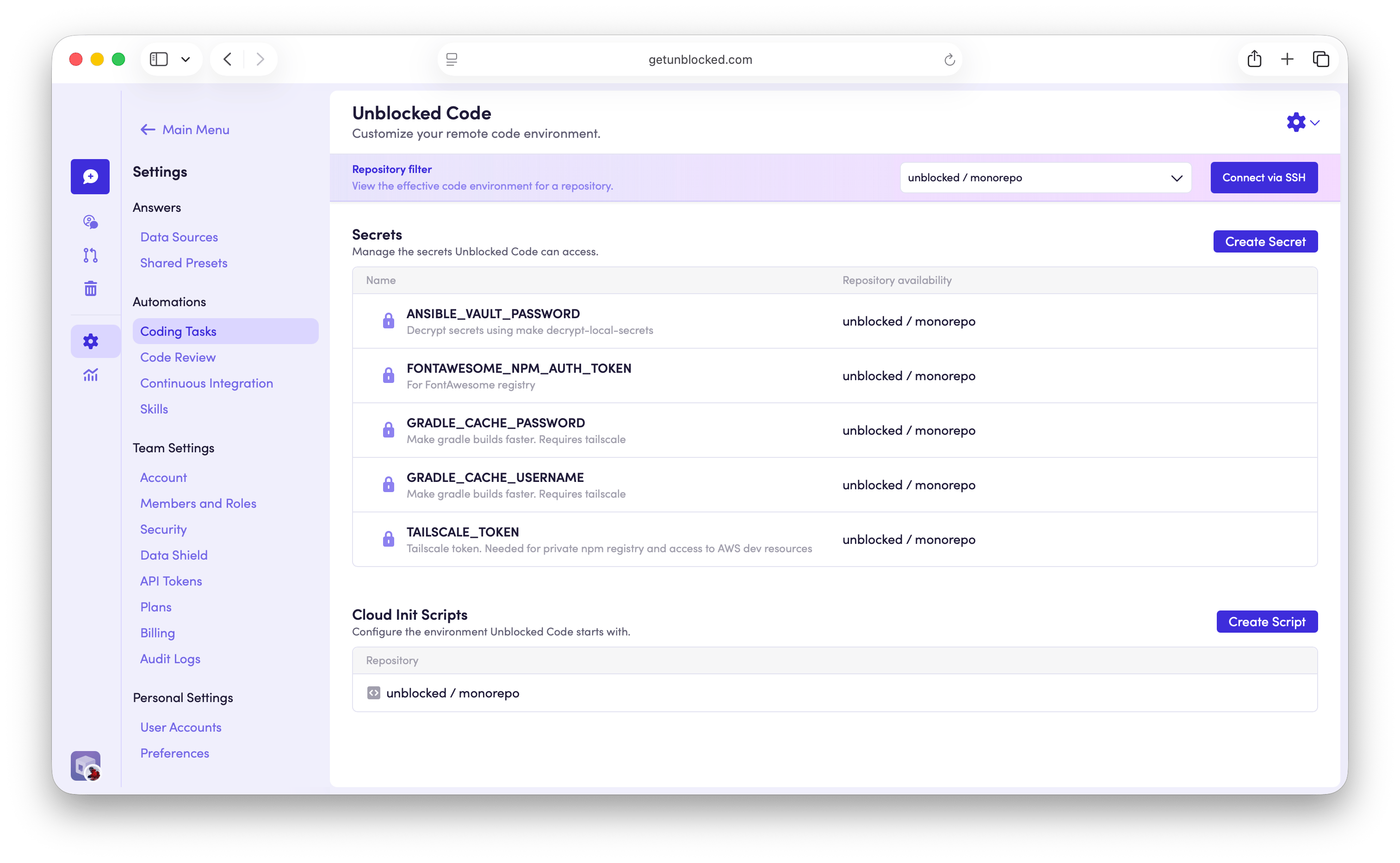 Configure the Unblocked Code environment