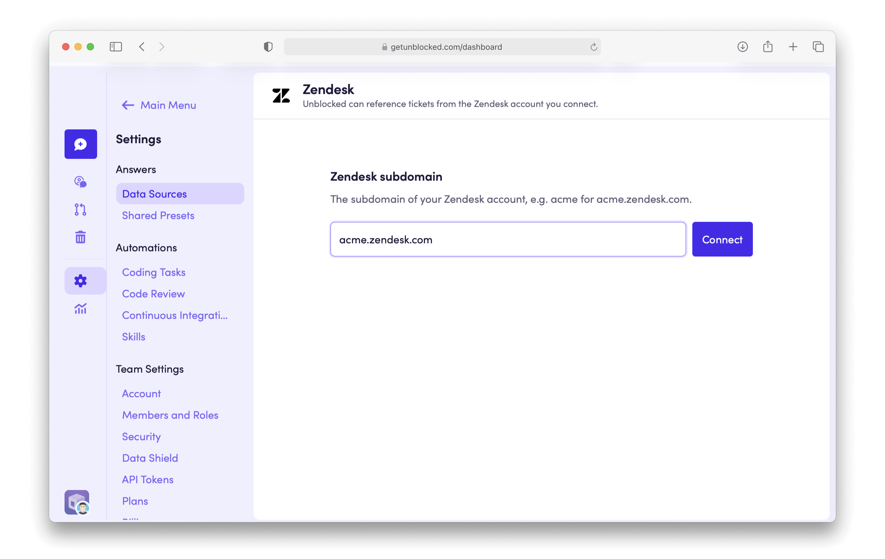 Zendesk subdomain entry