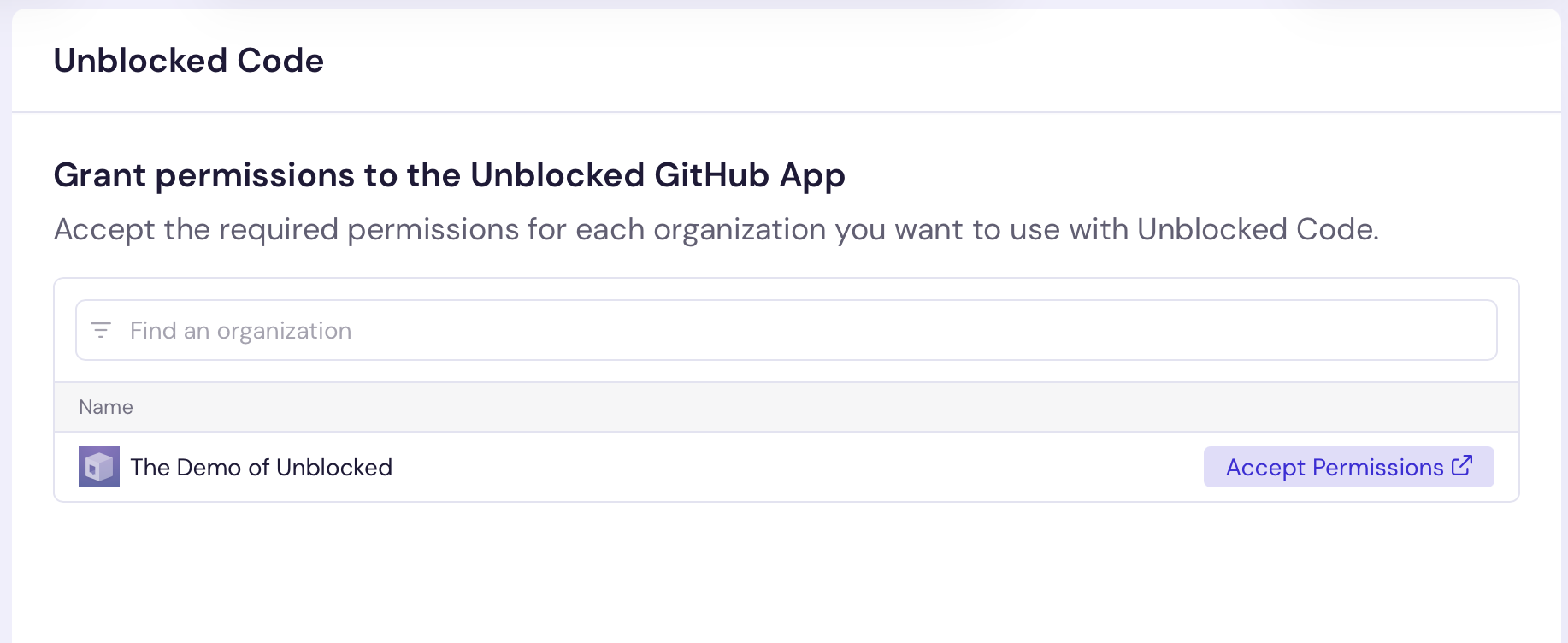 Accept permissions for the Unblocked GitHub App
