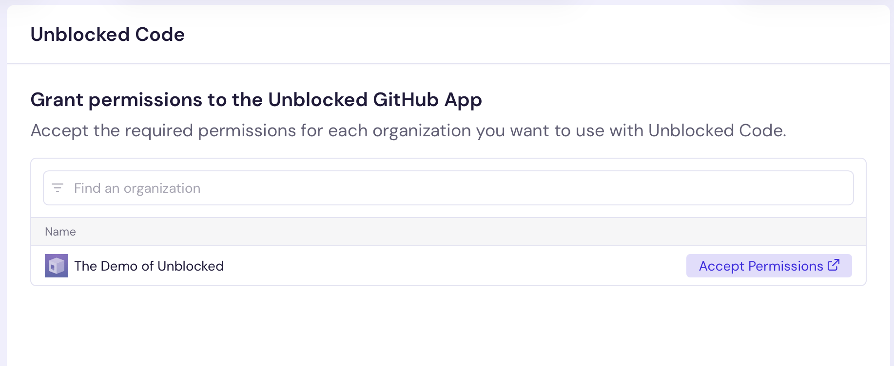 Accept permissions for the Unblocked GitHub App