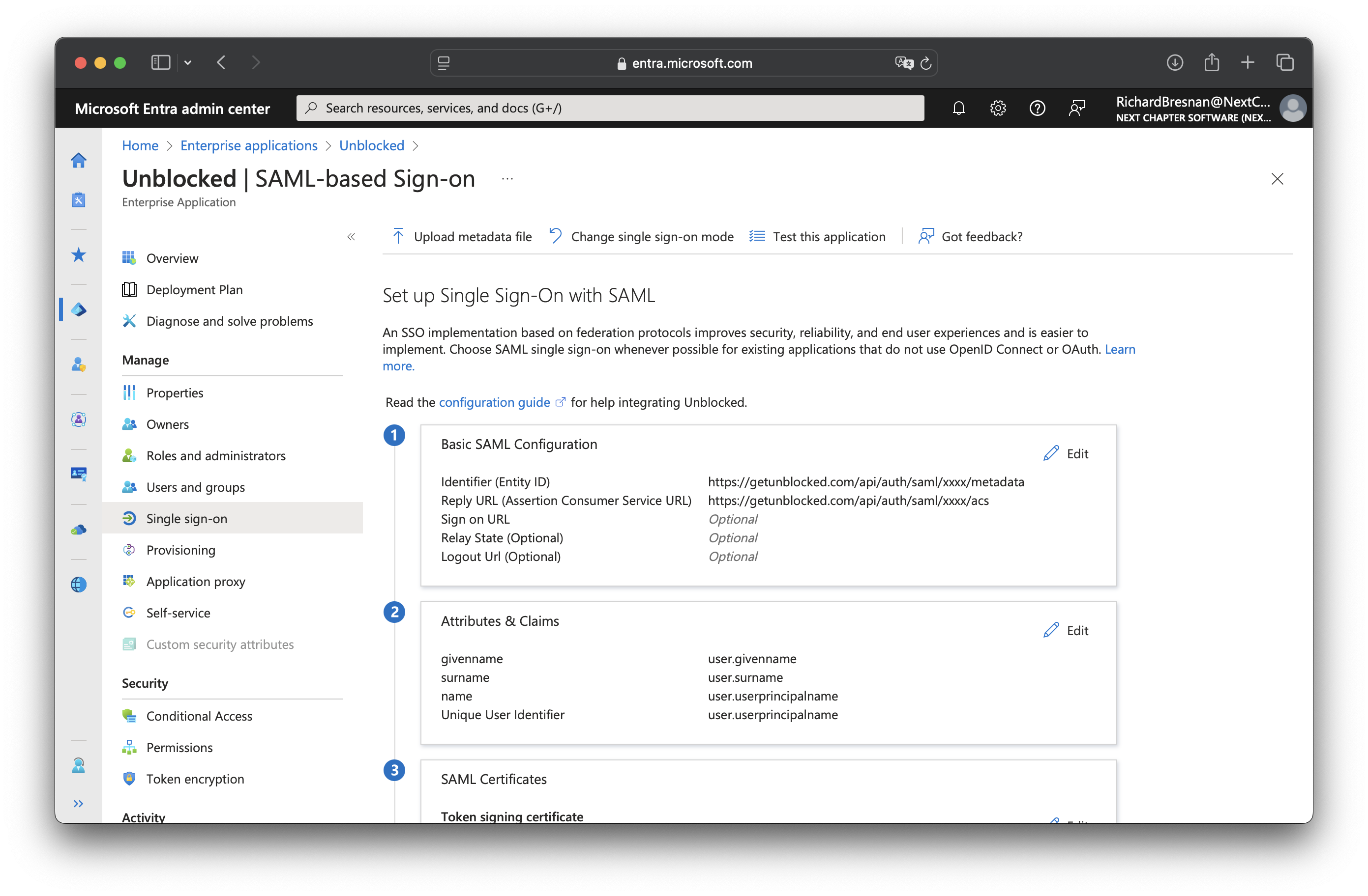 Microsoft Entra ID SAML Settings