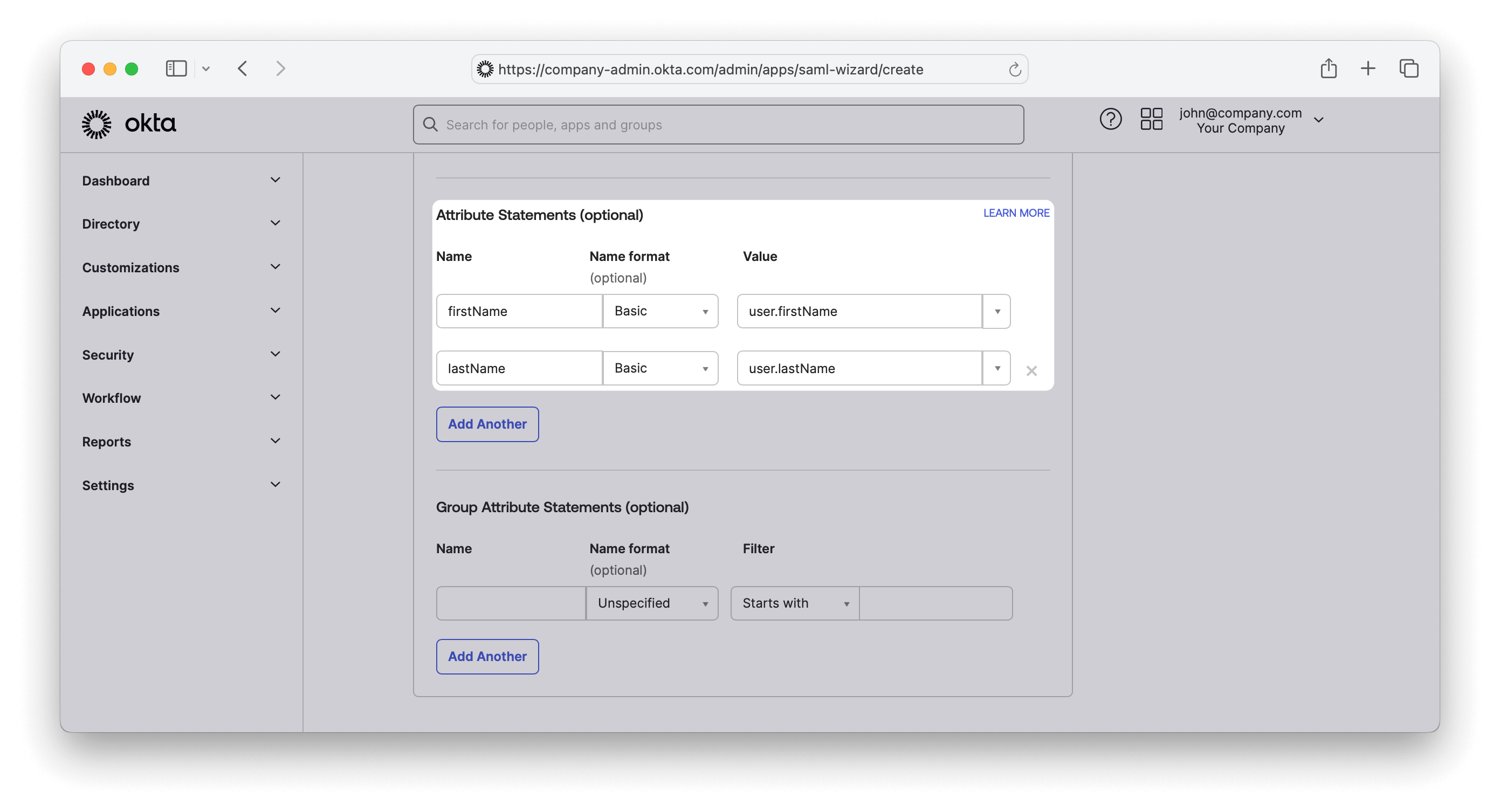 Okta Attribute Statements