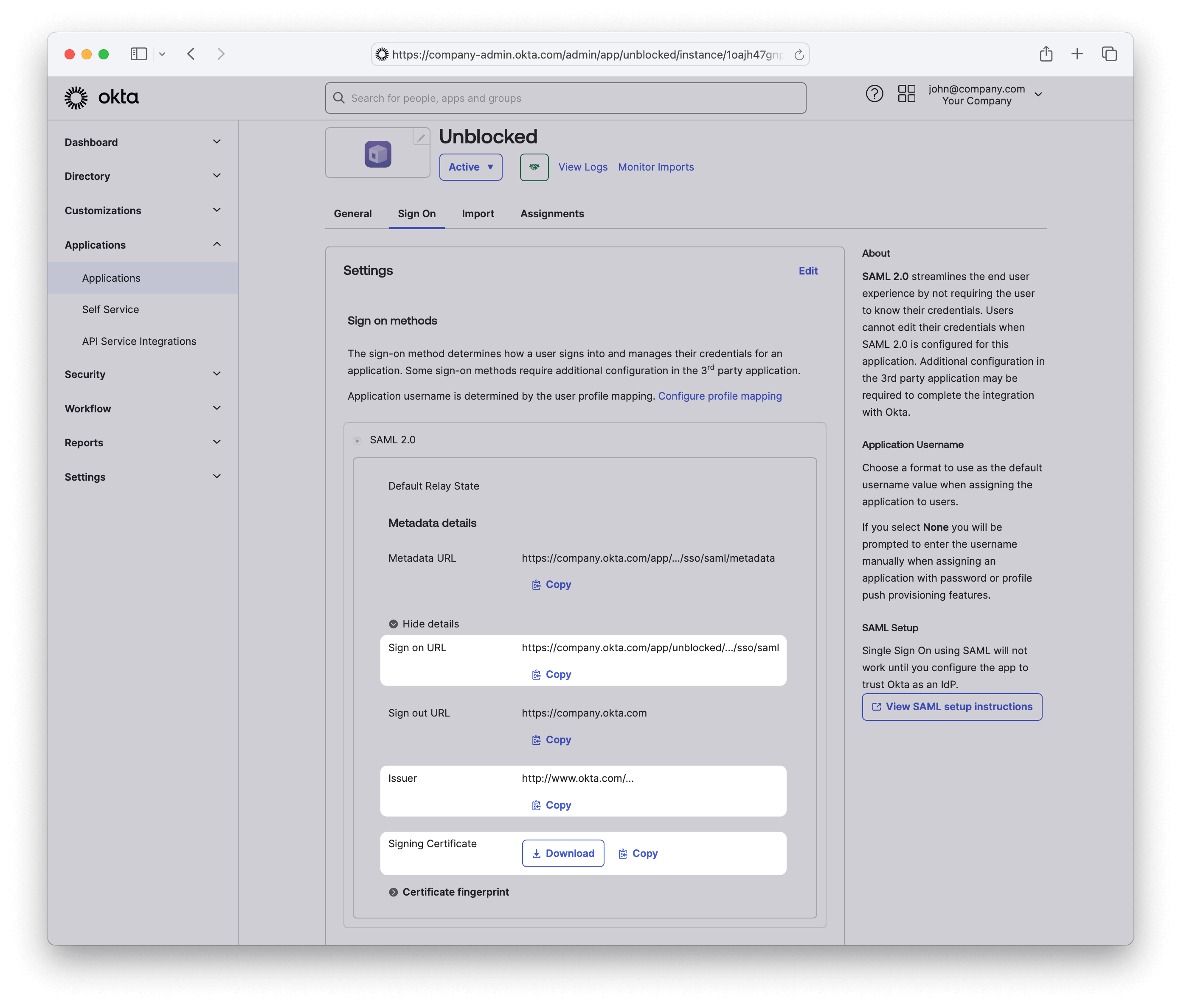 Copy SAML metadata