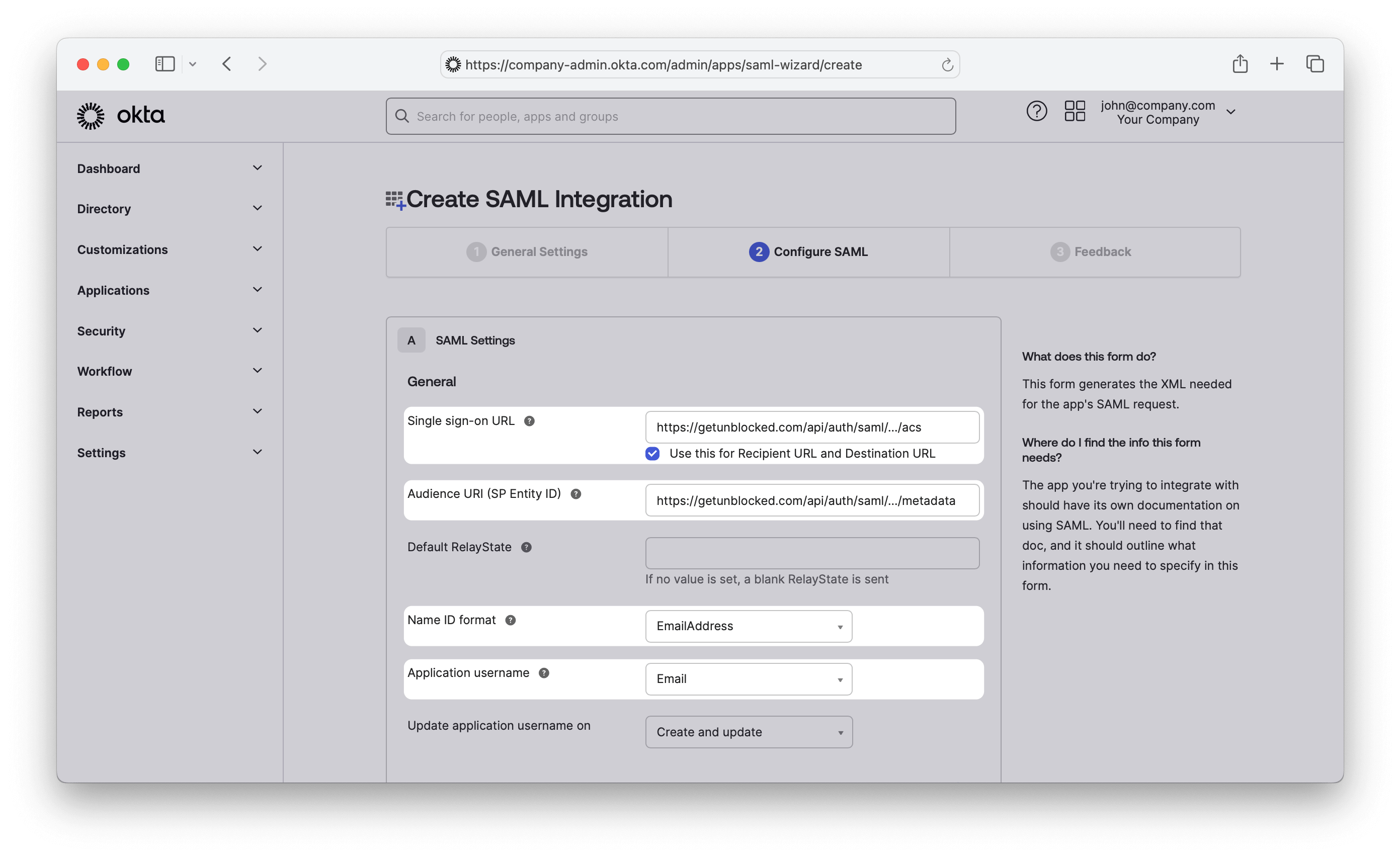 Okta General Configuration