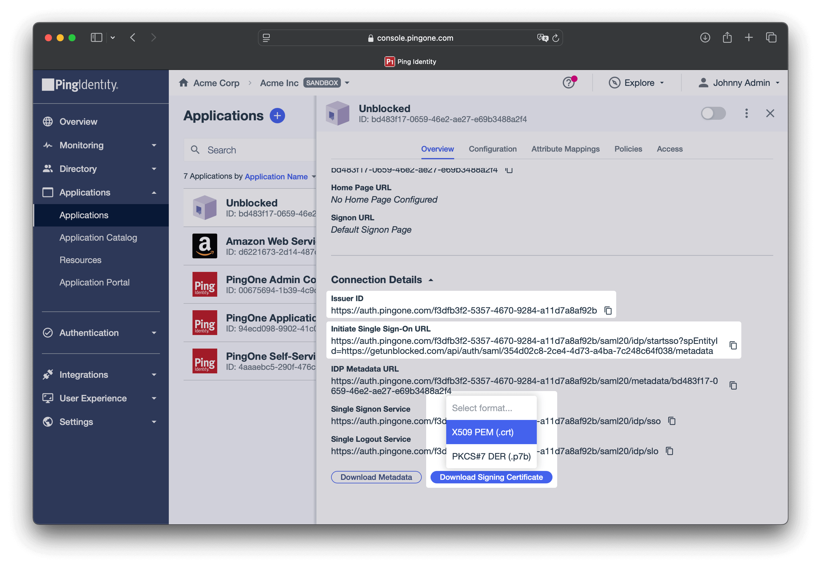 Copy SAML metadata
