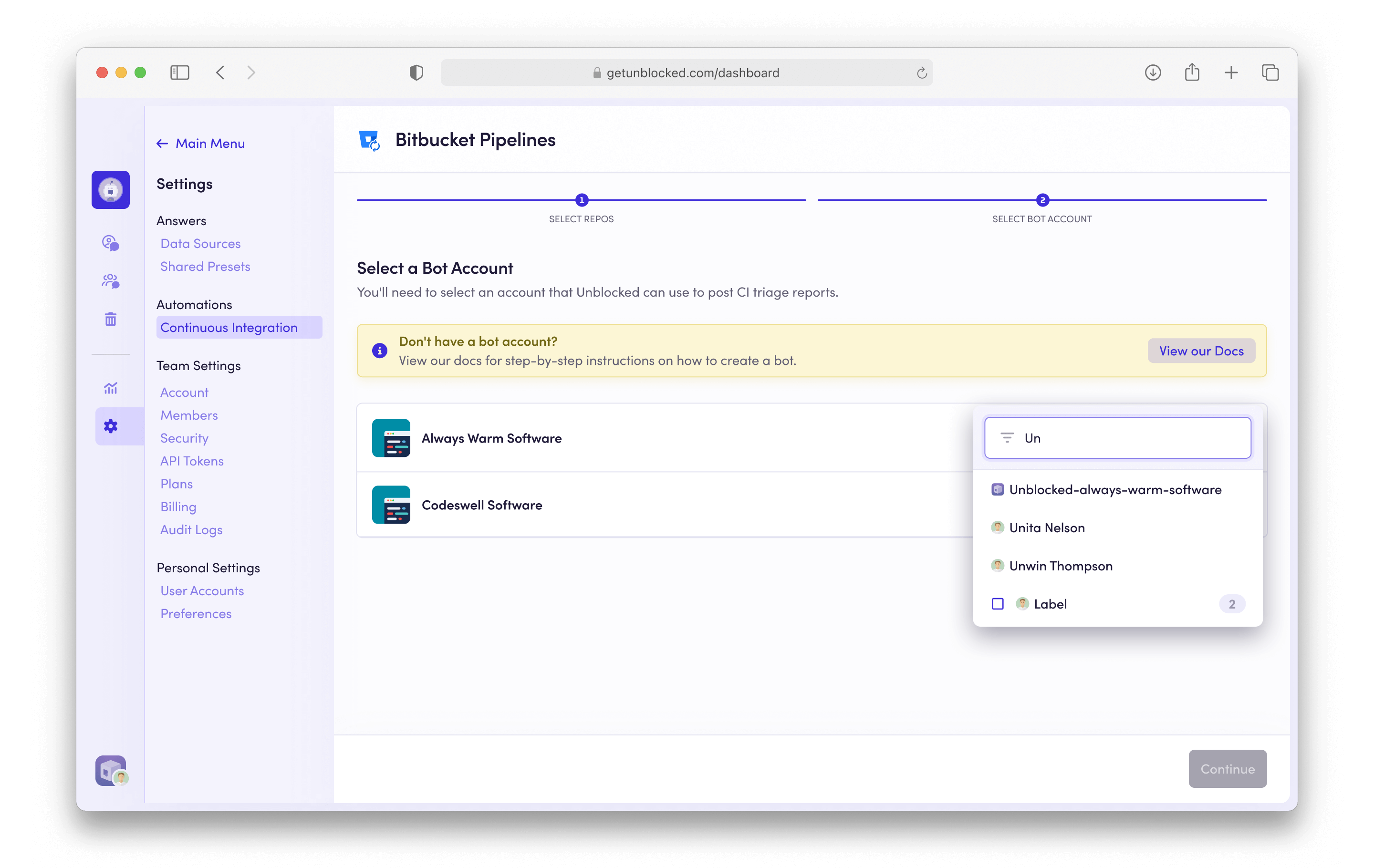CI Configure Bitbucket Pipelines