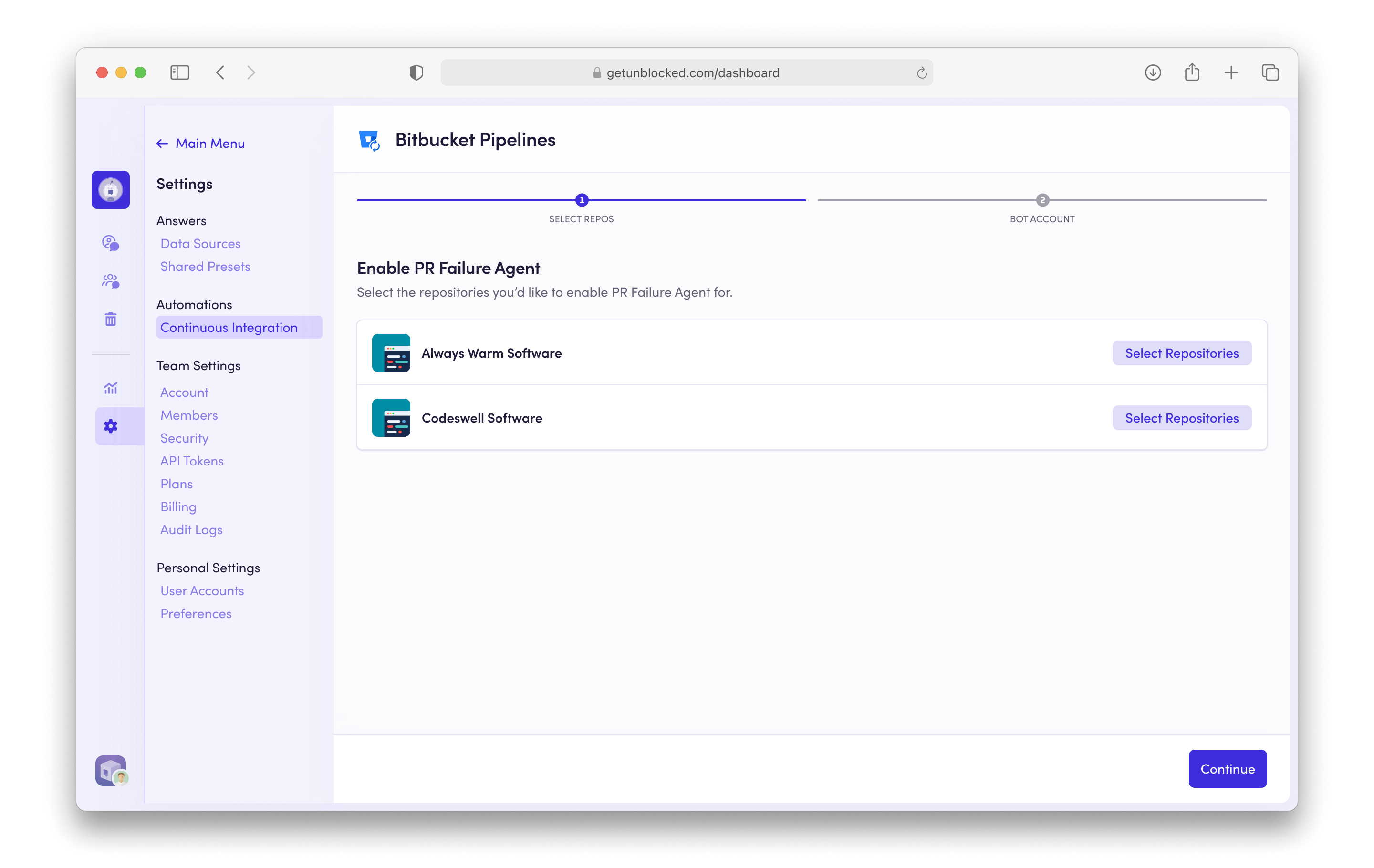 CI Configure Bitbucket Pipelines