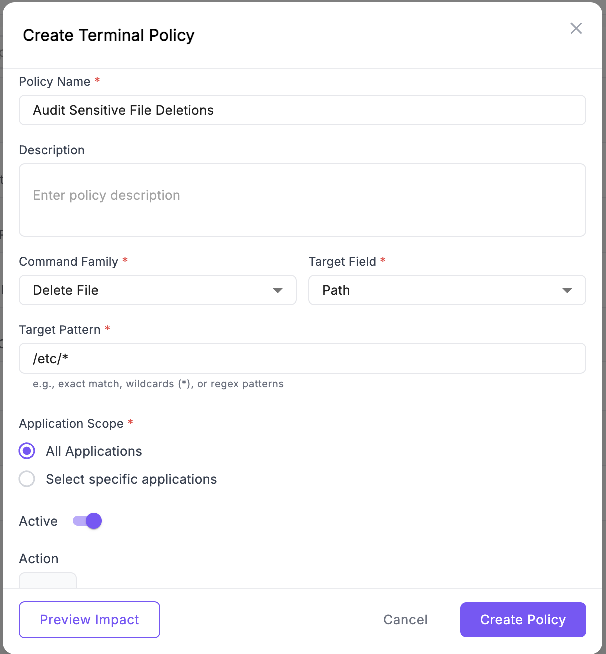 Create Terminal Policy Example