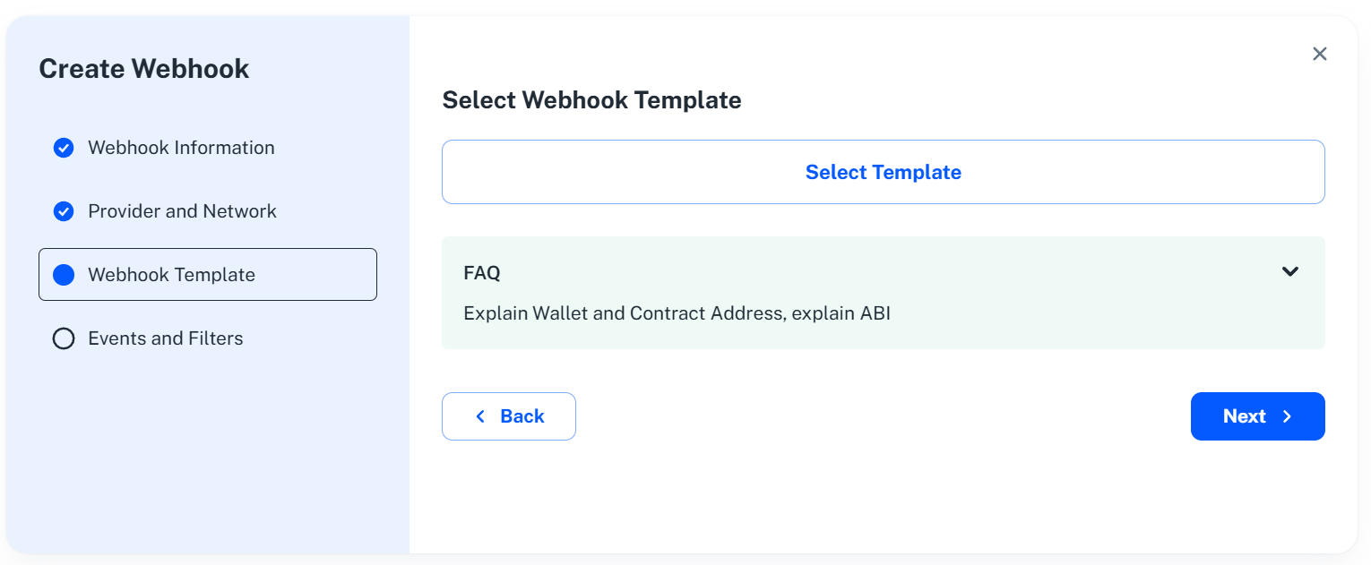Select Webhook Template Tab