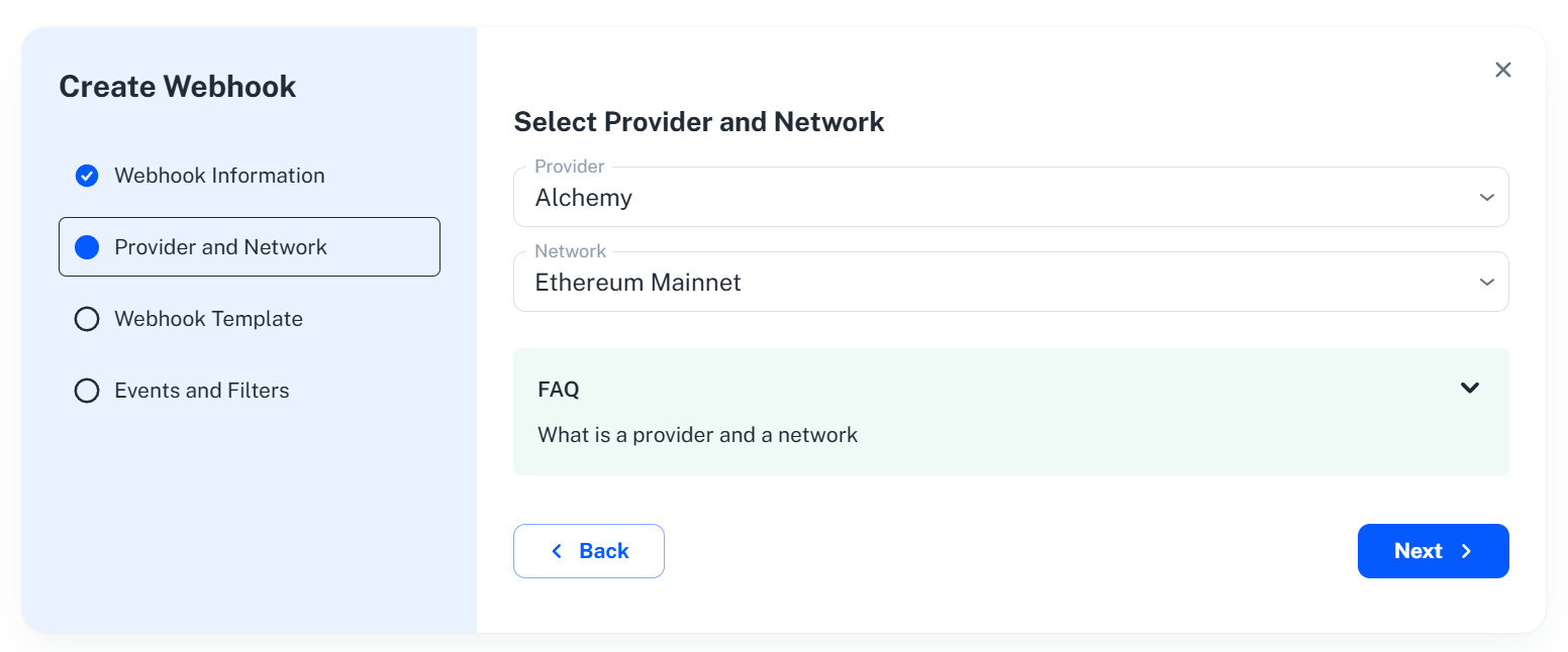 Select Provider and Network Tab