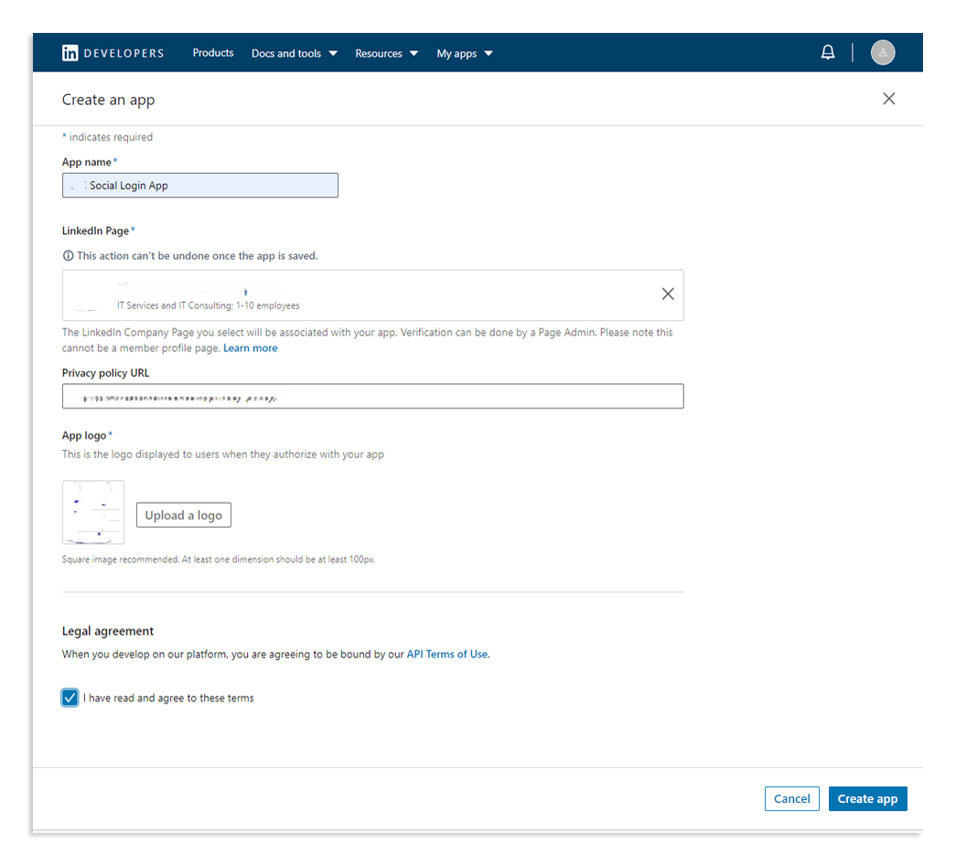 LinkedIn Create App