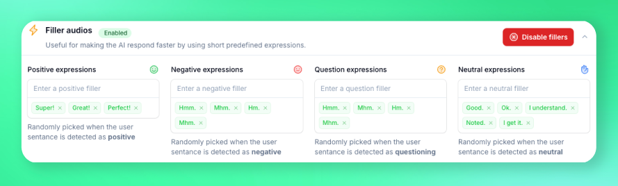 Sentiment aware filler audios Sentiment aware filler audios interface