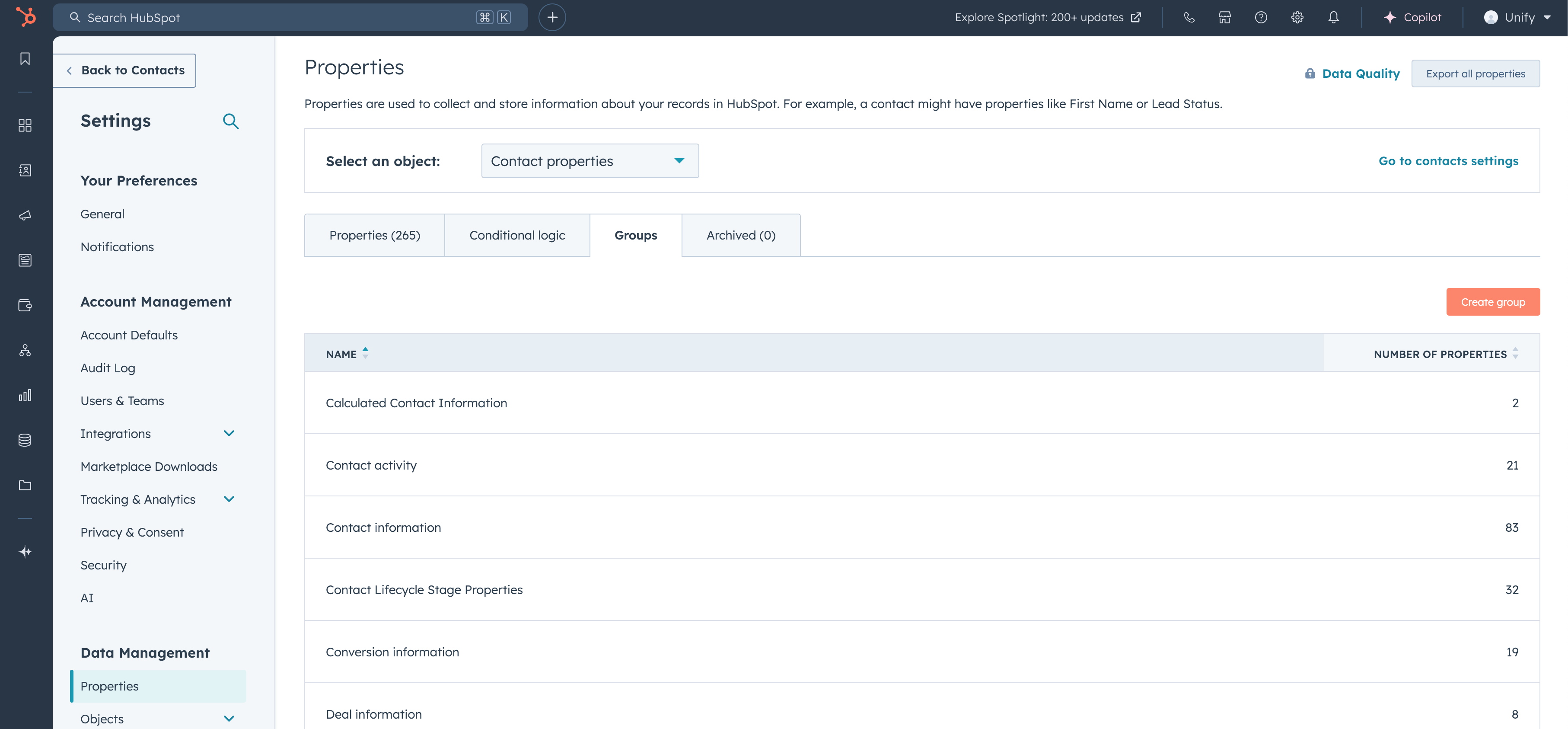 HubSpot Contact Property Groups
