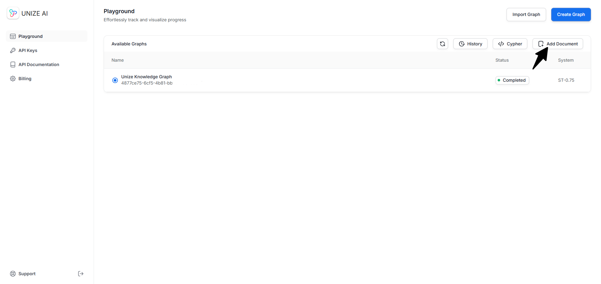 Clicking on the add document button and inputting required information