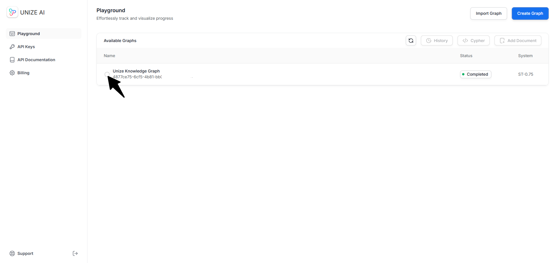 Selecting an existing knowledge graph to add a new document to