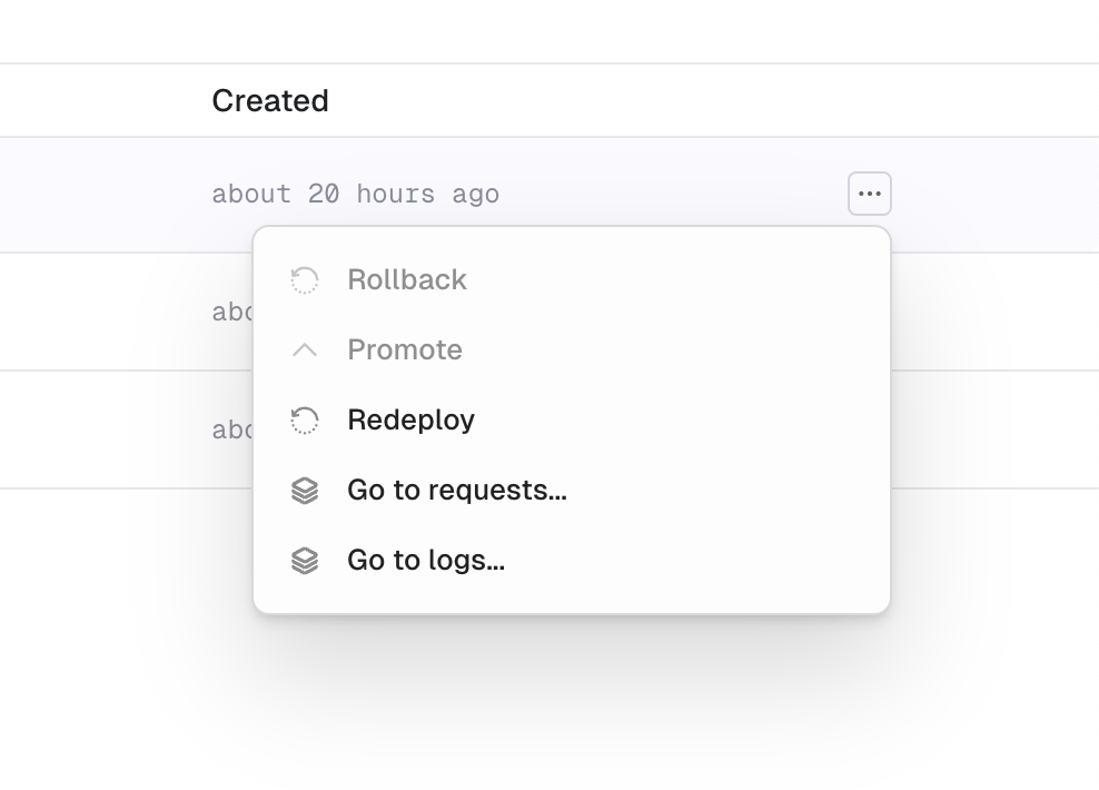 Deployment context menu