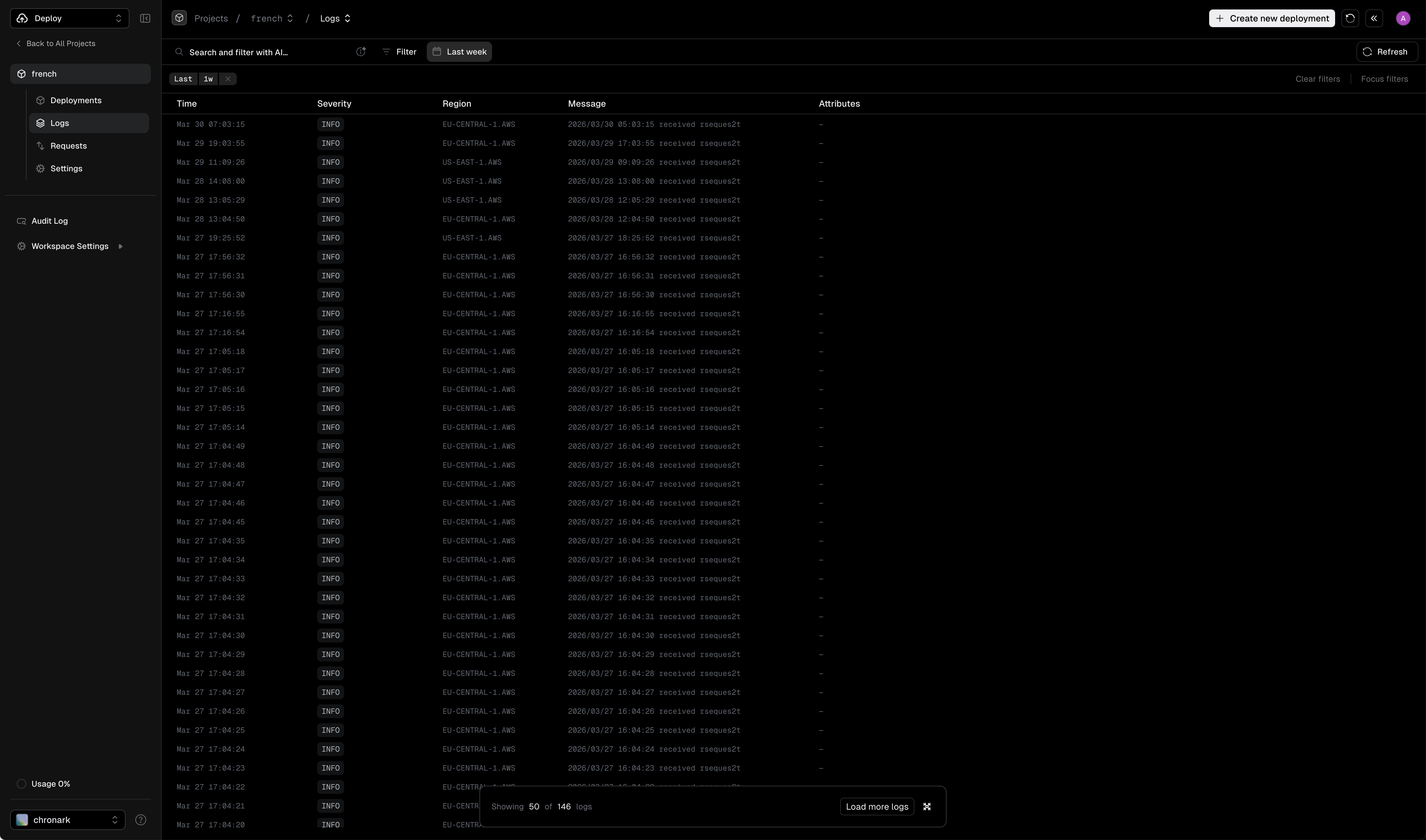 Logs page