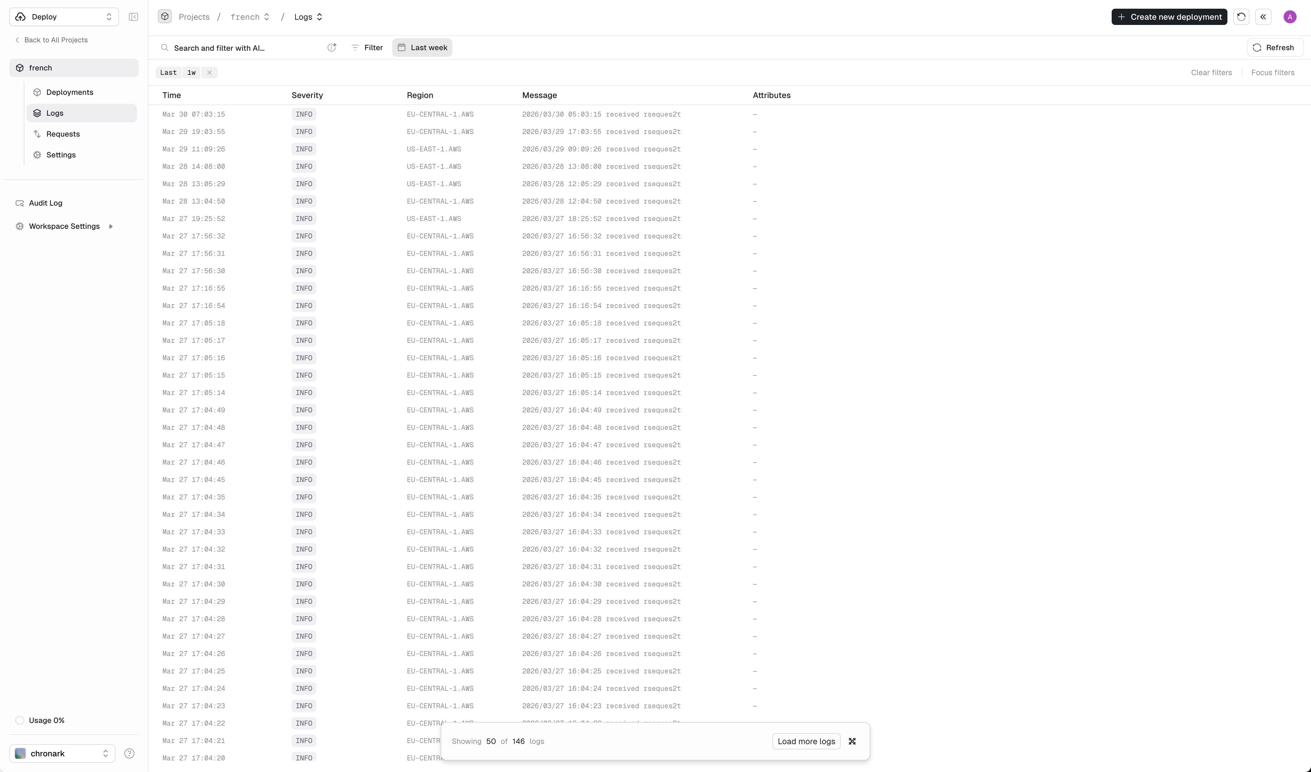 Logs page