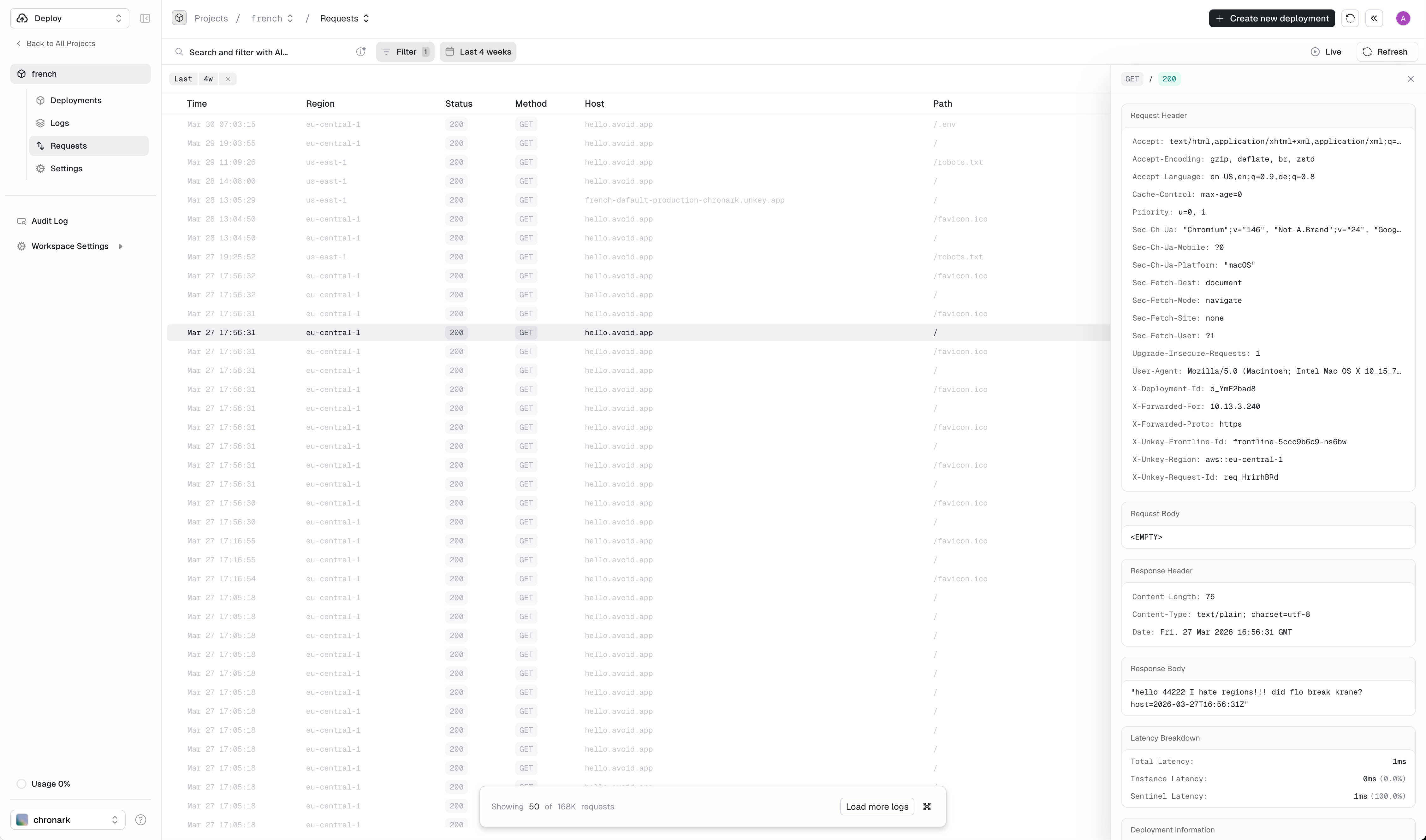 Requests page