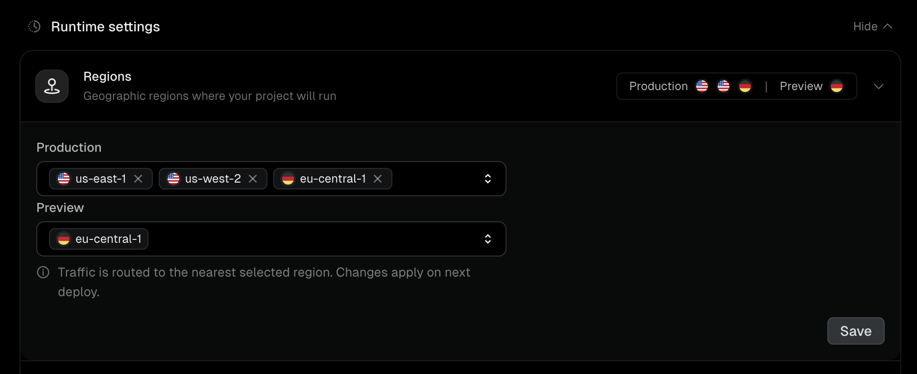 Region settings