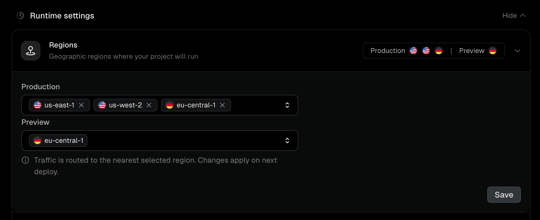 Region settings