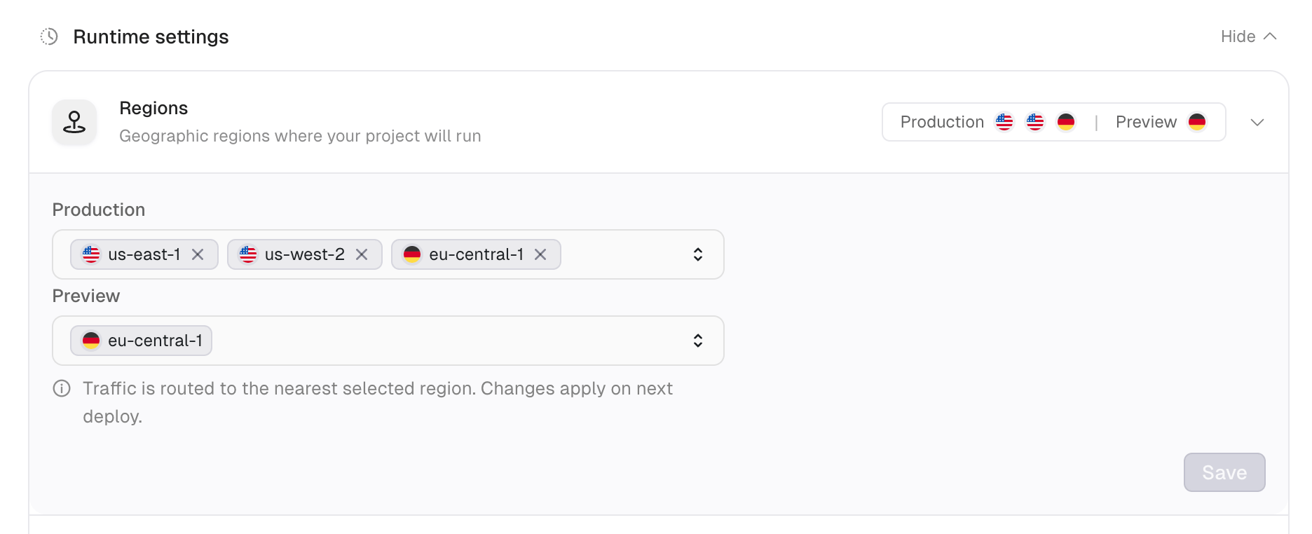 Region settings