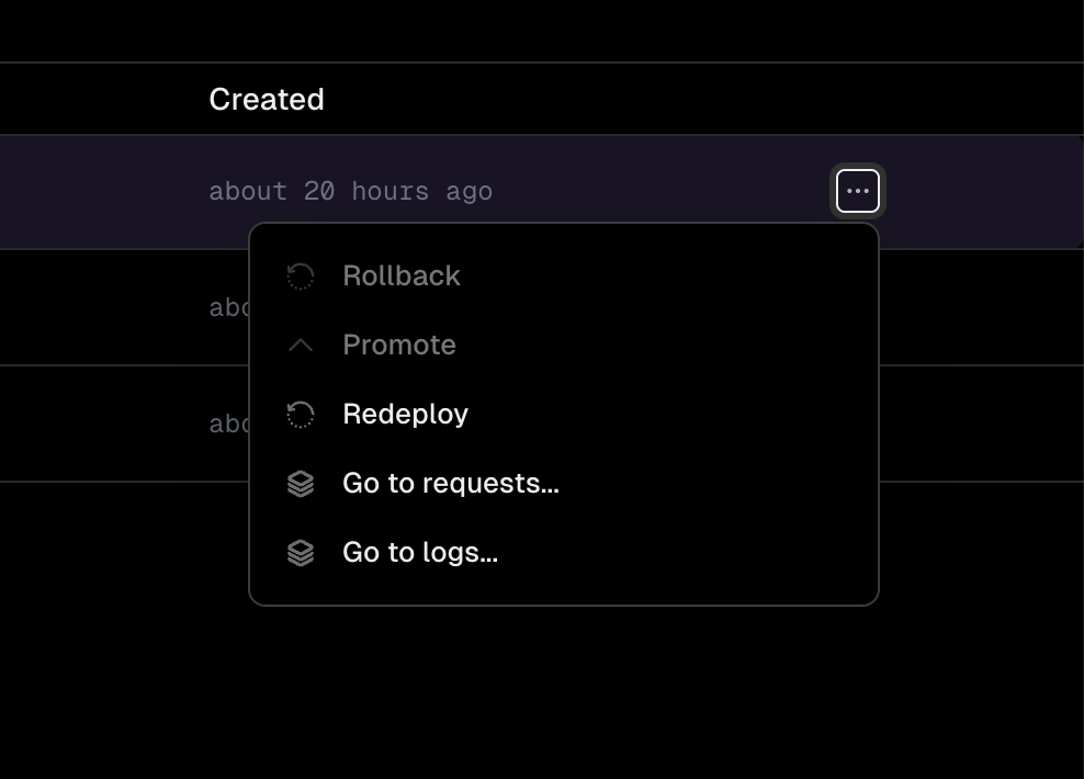 Deployment context menu