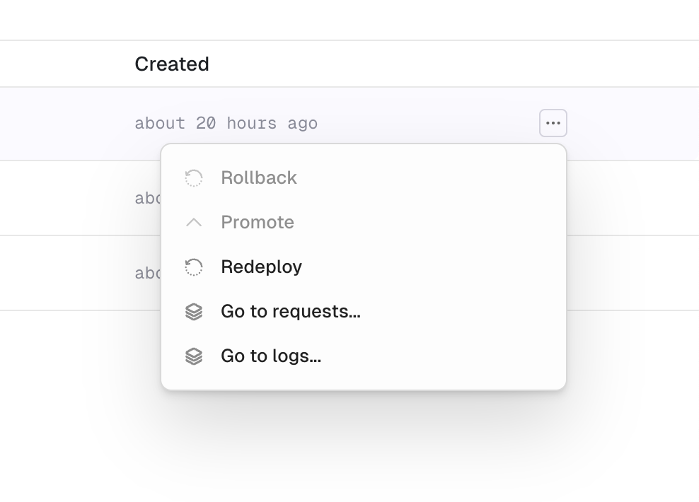 Deployment context menu