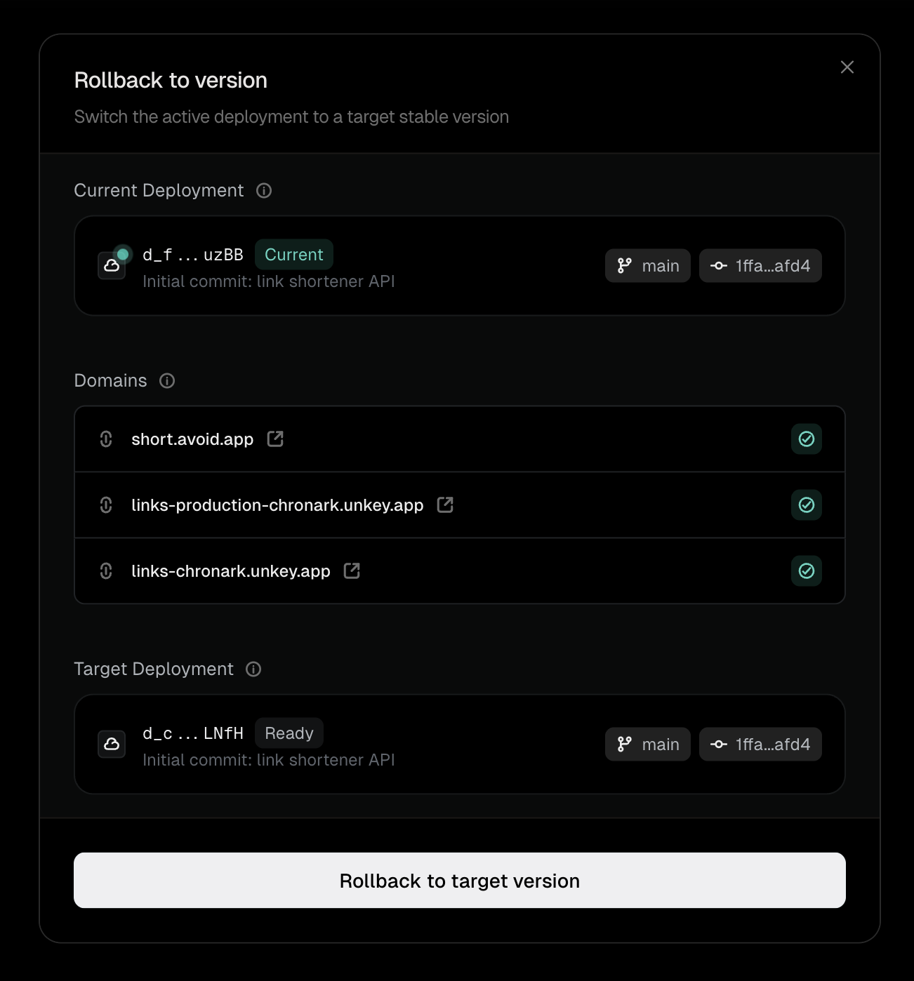 Rollback confirmation dialog