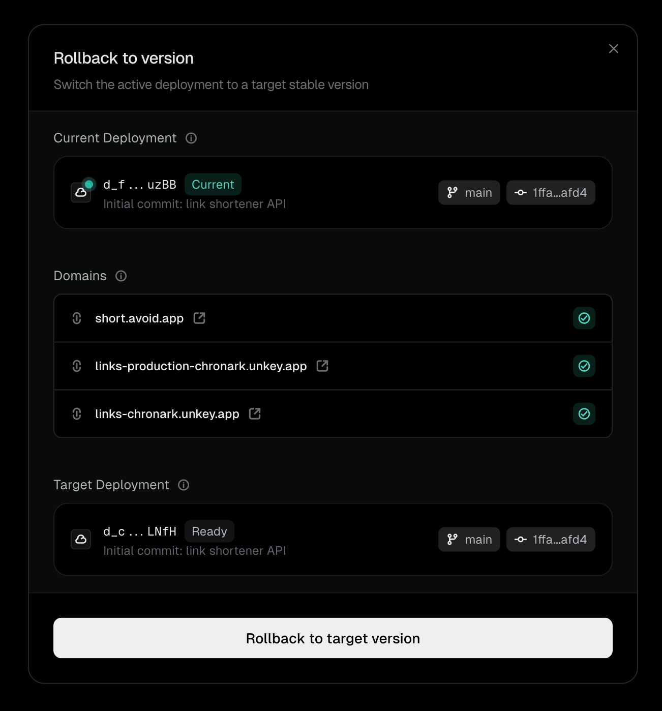 Rollback confirmation dialog