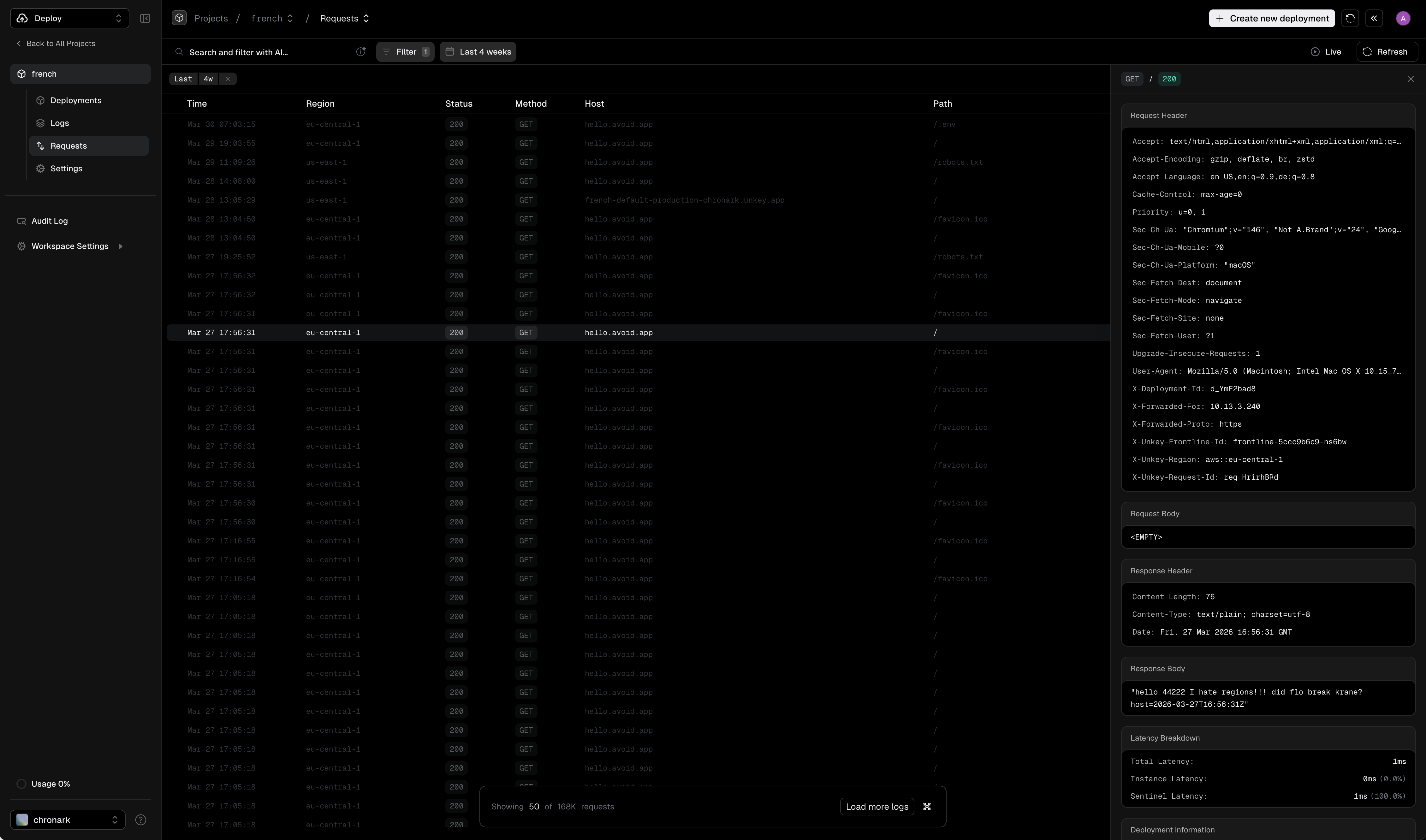Requests page