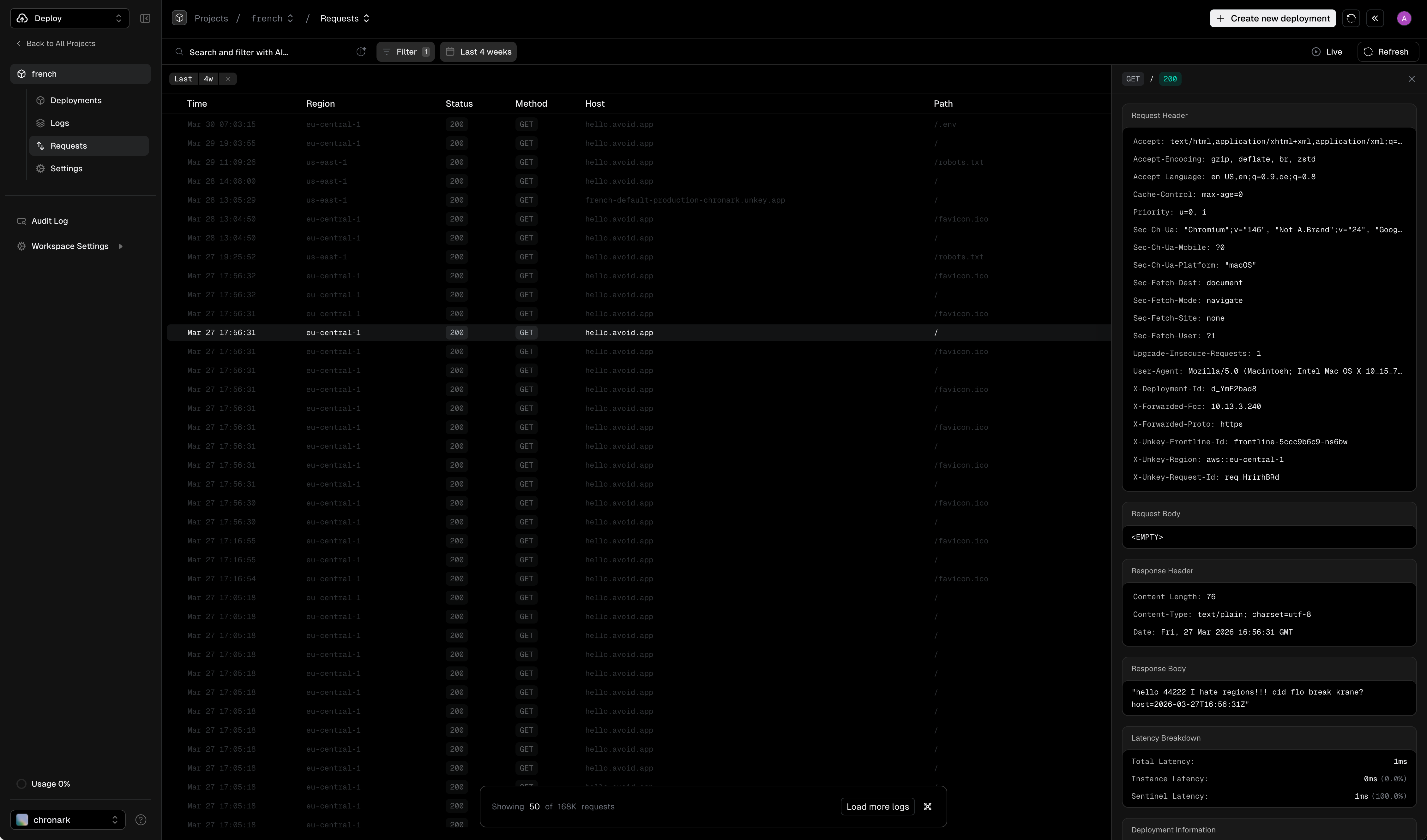 Requests page