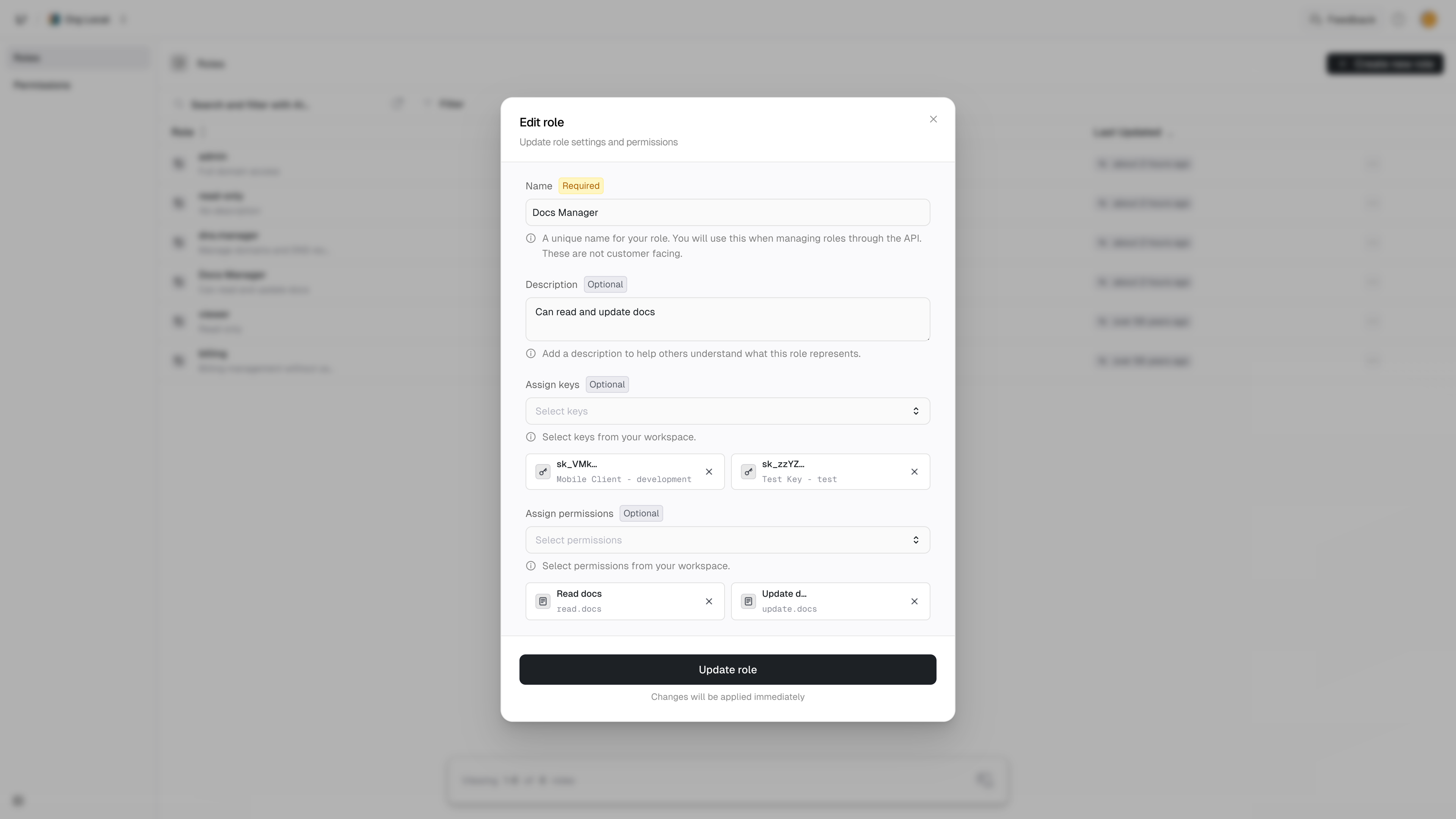 Role Update Dialog