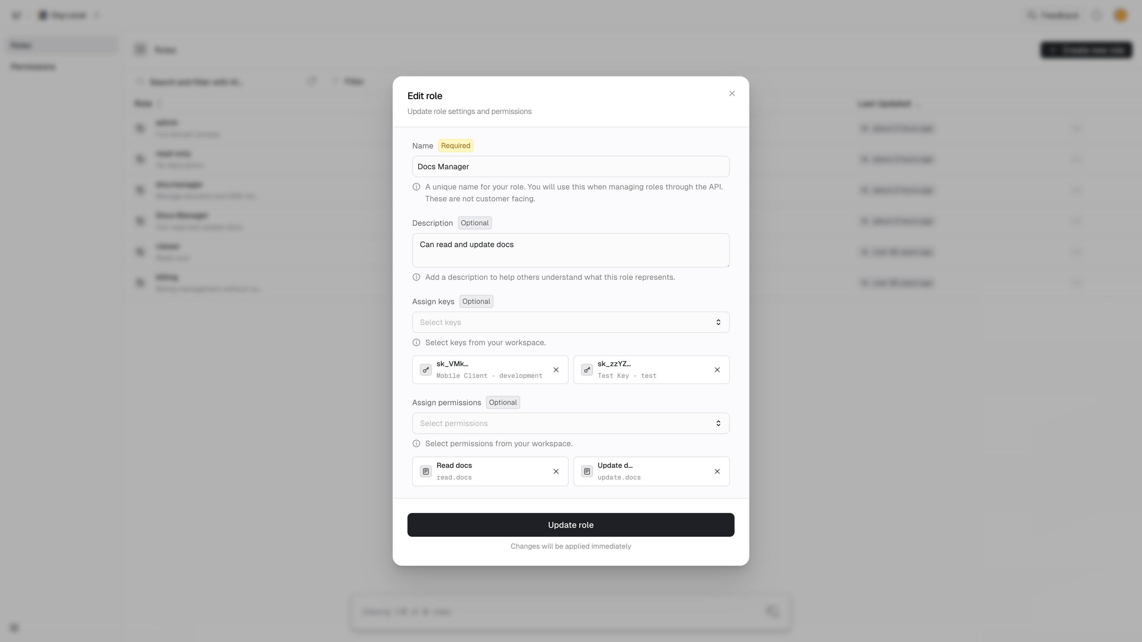 Role Update Dialog