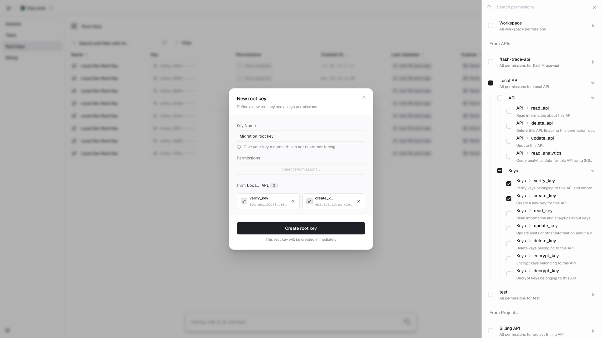 Root key creation