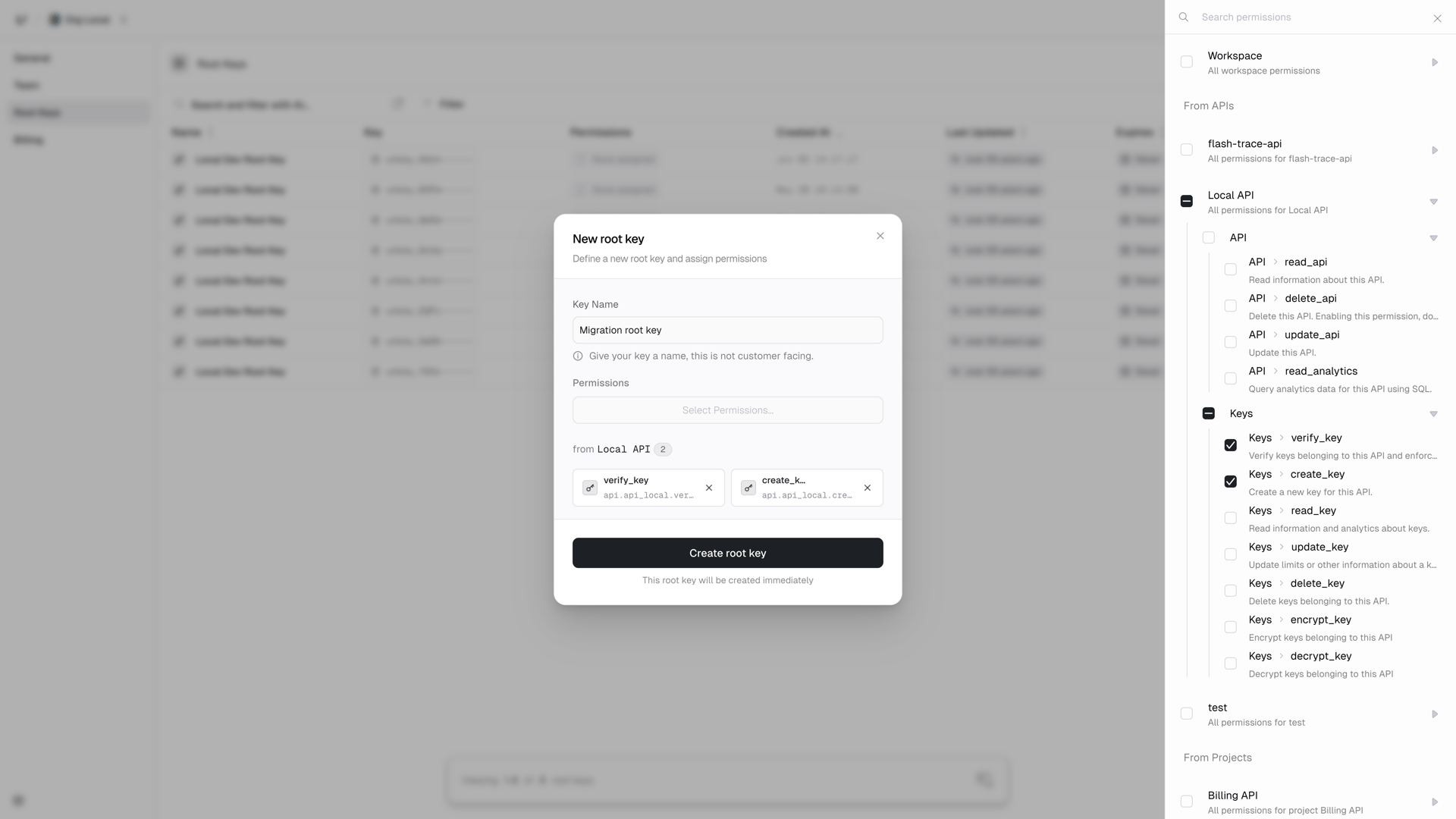 Root key creation