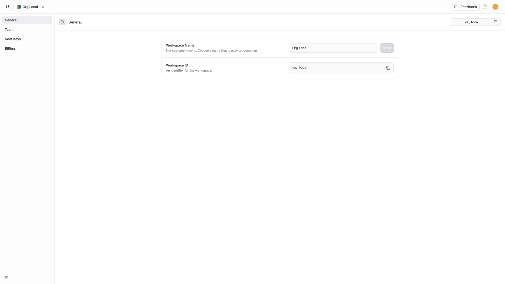 Workspace settings page