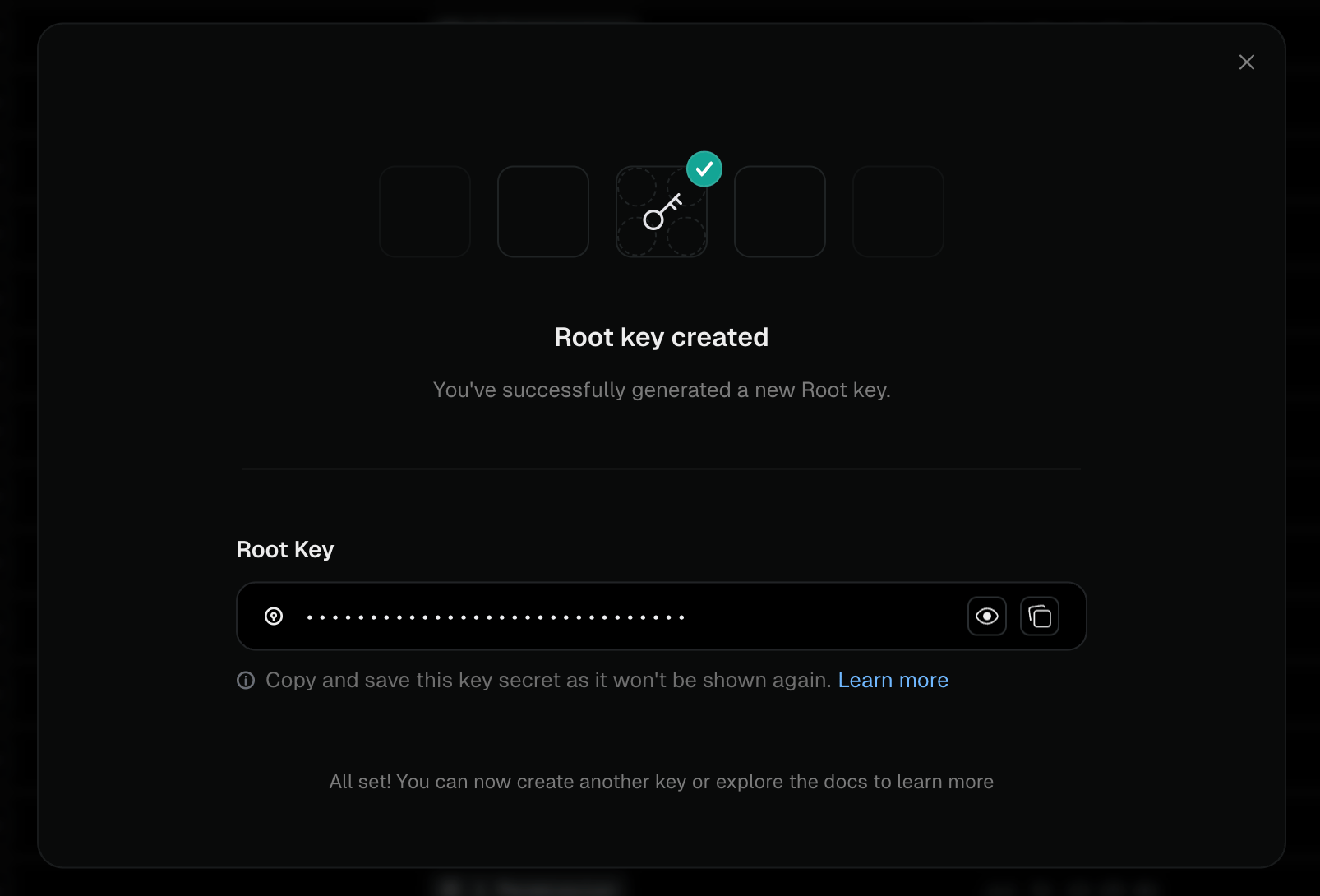 Create root key dialog