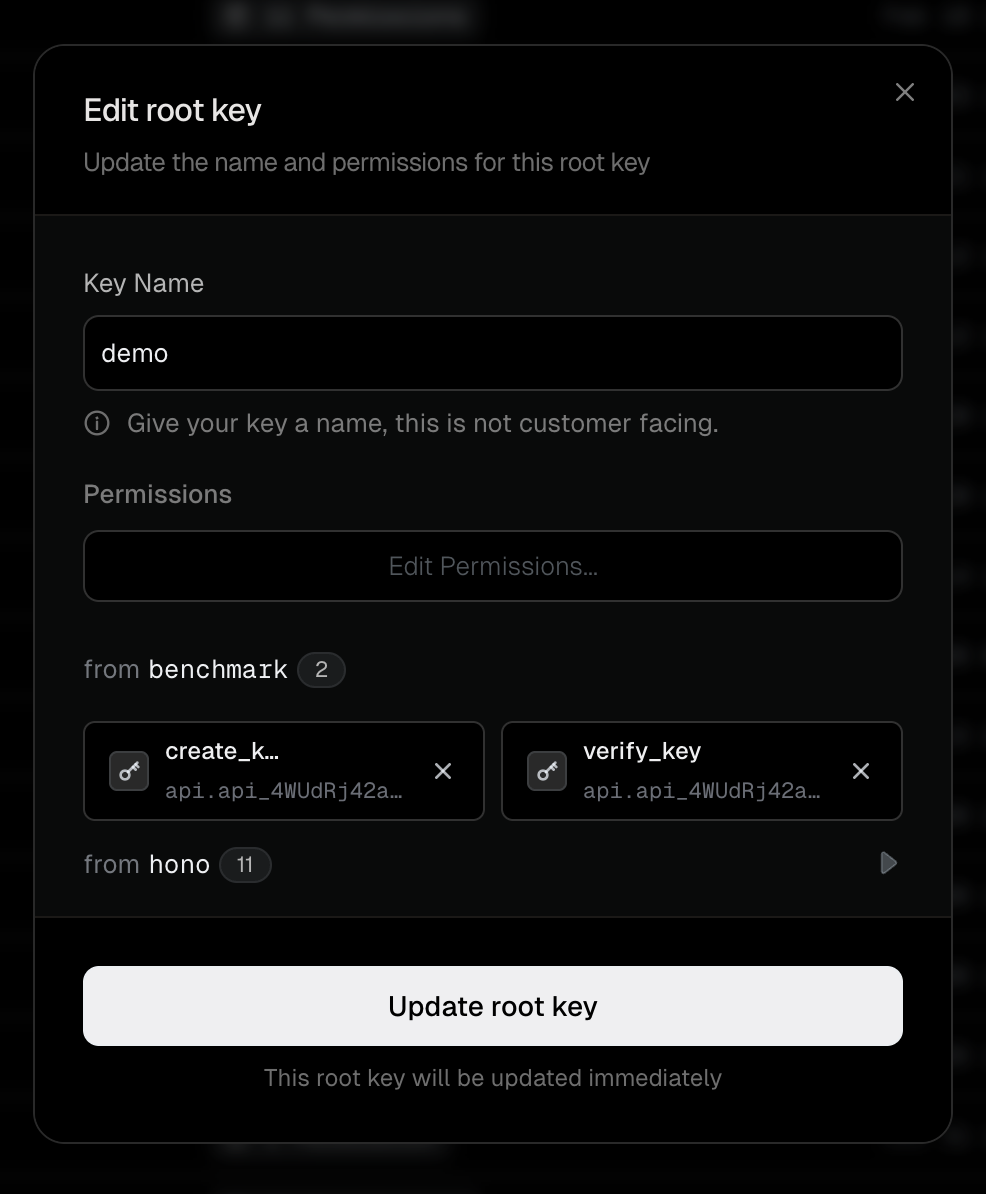 Edit root key dialog