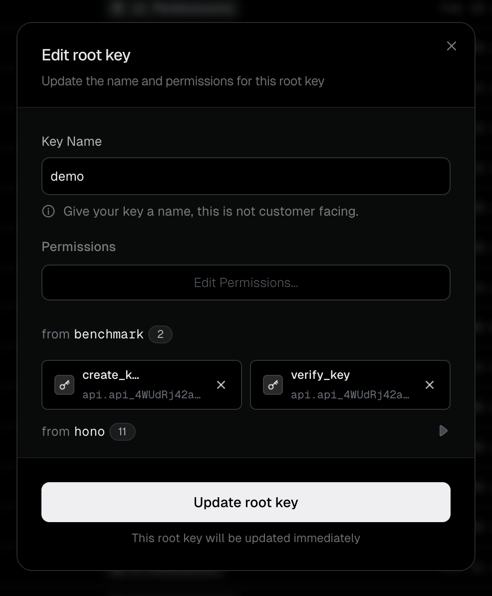 Edit root key dialog