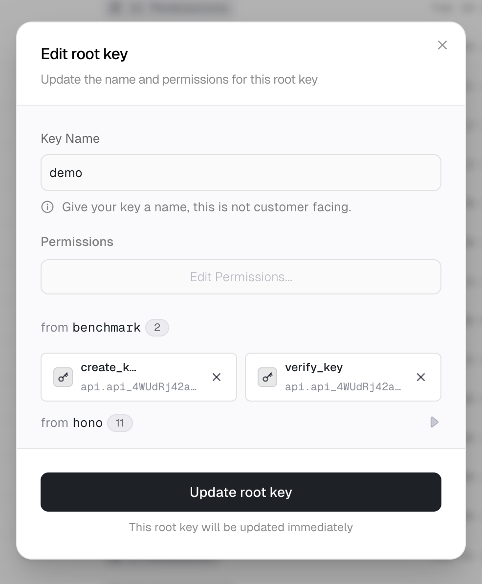Edit root key dialog